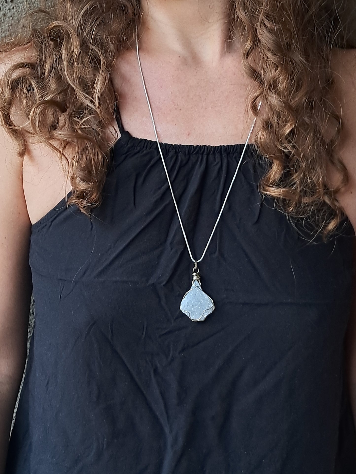Drussy Apophyllite Wrapped in White Metal | Handmade Pendant | Handcrafted Jewelry | Necklace | Natural Crystal #JL19