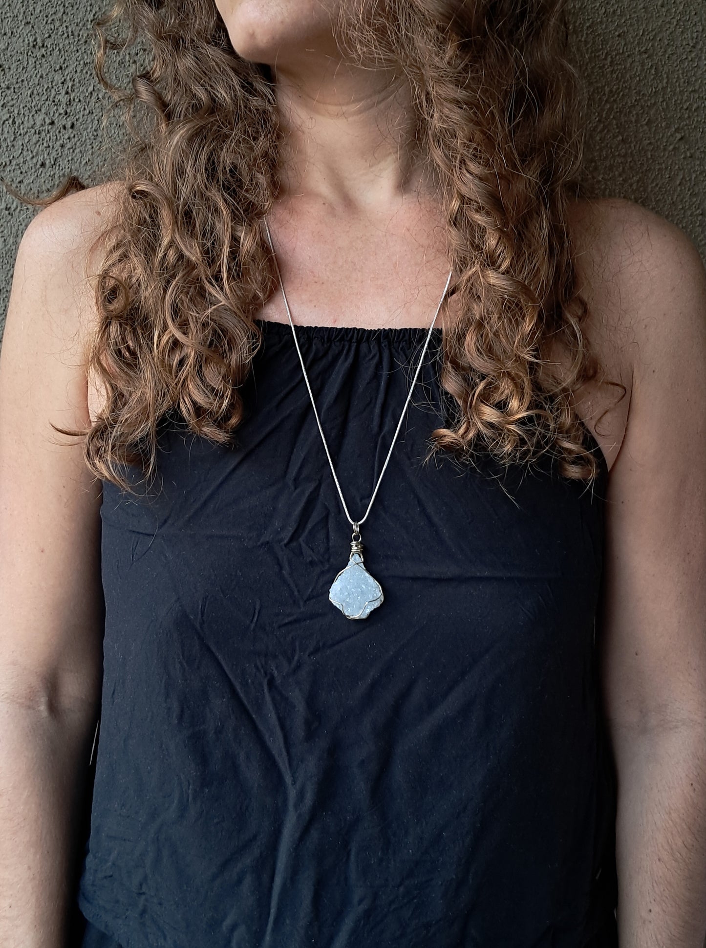 Drussy Apophyllite Wrapped in White Metal | Handmade Pendant | Handcrafted Jewelry | Necklace | Natural Crystal #JL19