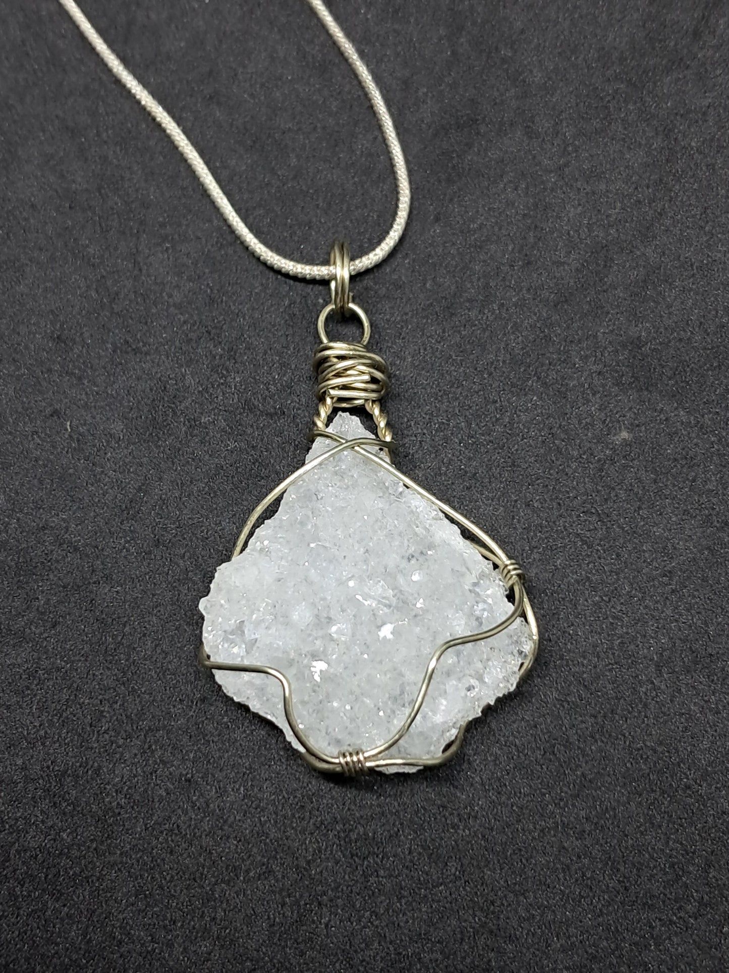 Drussy Apophyllite Wrapped in White Metal | Handmade Pendant | Handcrafted Jewelry | Necklace | Natural Crystal #JL19