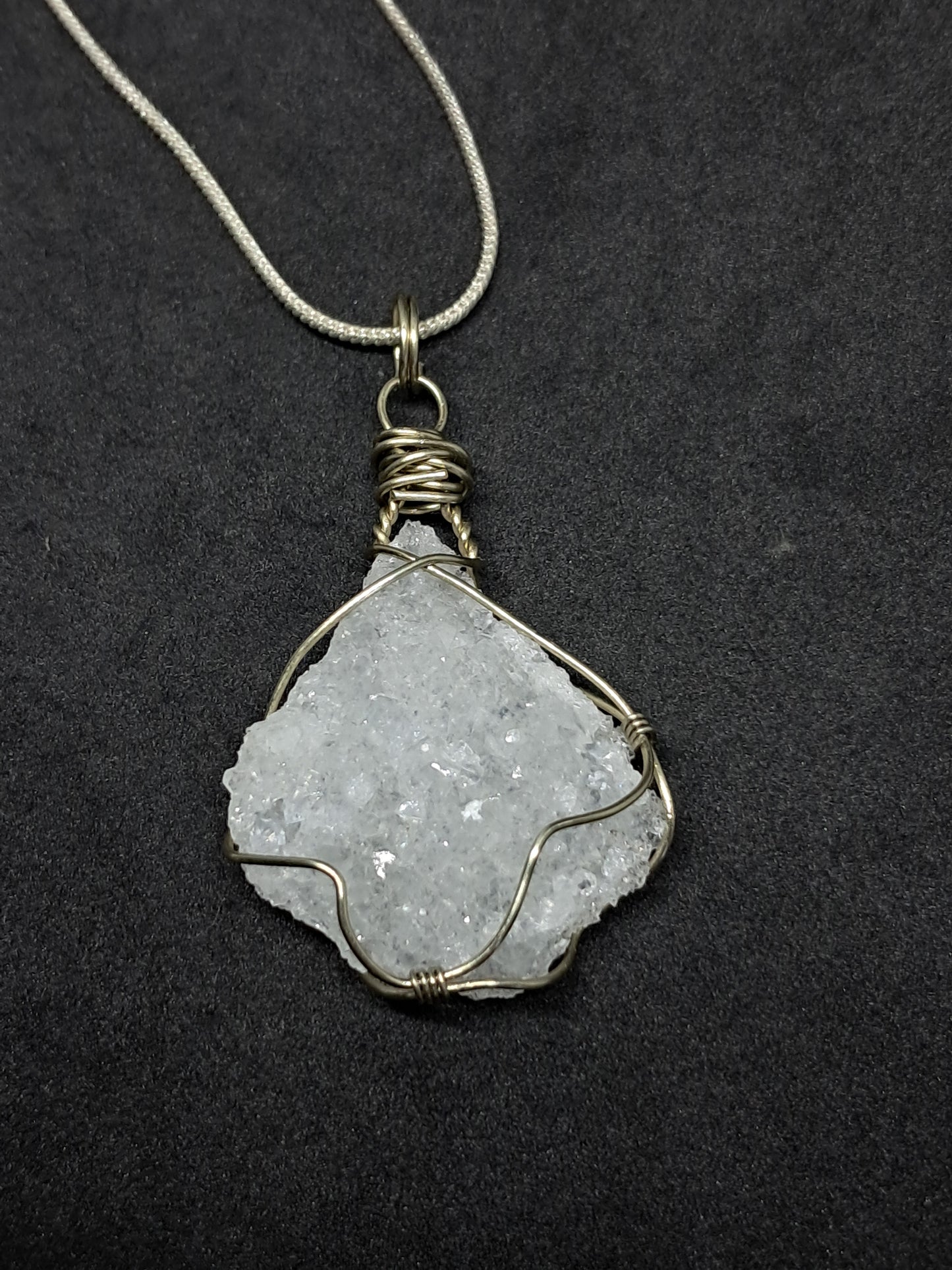 Drussy Apophyllite Wrapped in White Metal | Handmade Pendant | Handcrafted Jewelry | Necklace | Natural Crystal #JL19