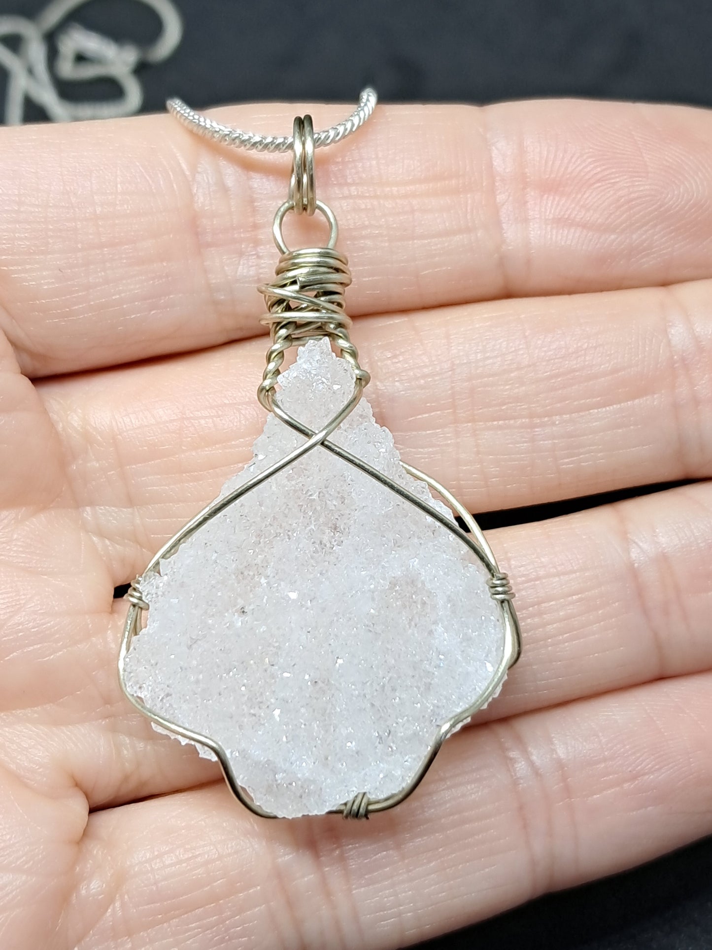 Drussy Apophyllite Wrapped in White Metal | Handmade Pendant | Handcrafted Jewelry | Necklace | Natural Crystal #JL19