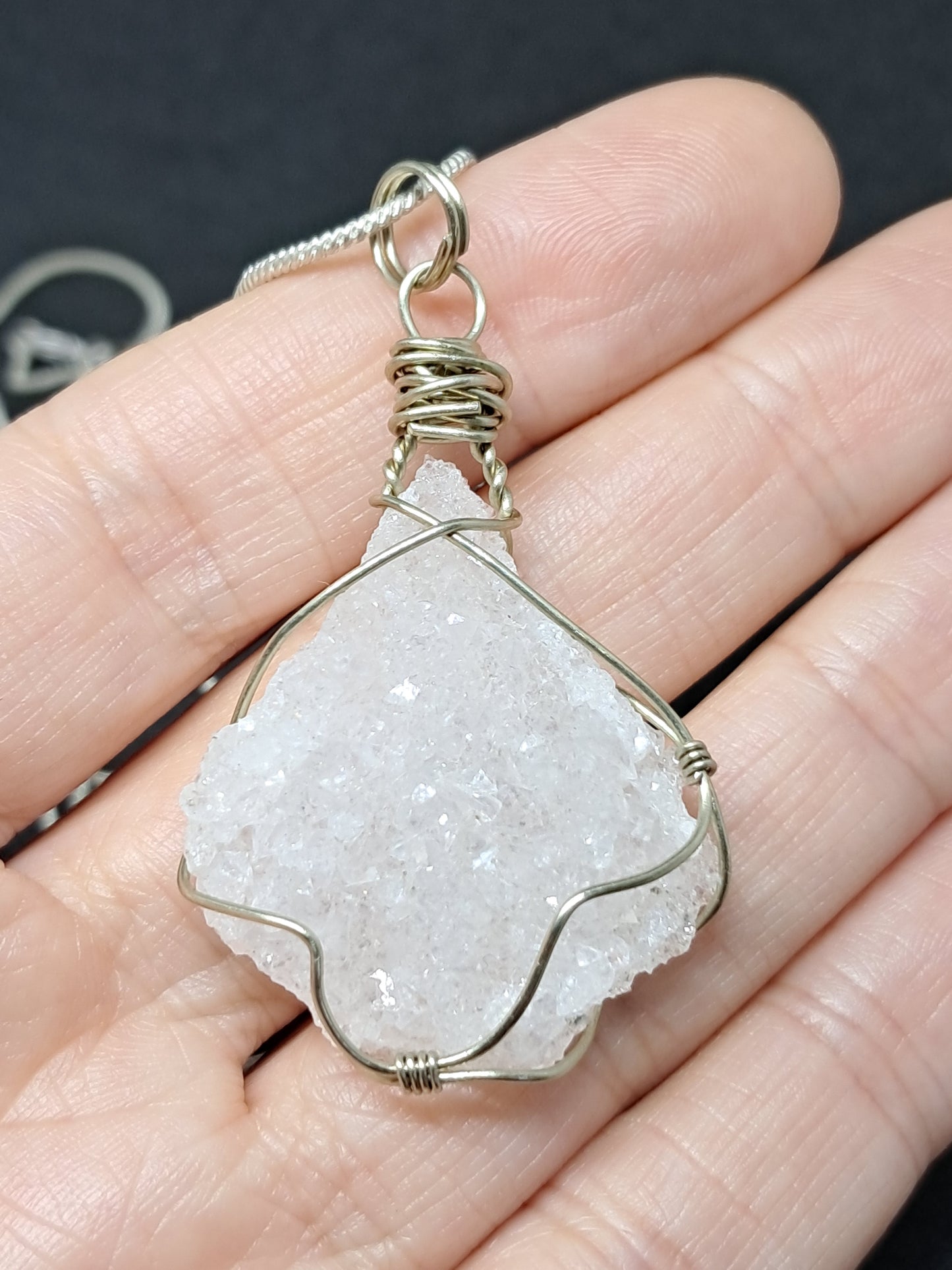 Drussy Apophyllite Wrapped in White Metal | Handmade Pendant | Handcrafted Jewelry | Necklace | Natural Crystal #JL19