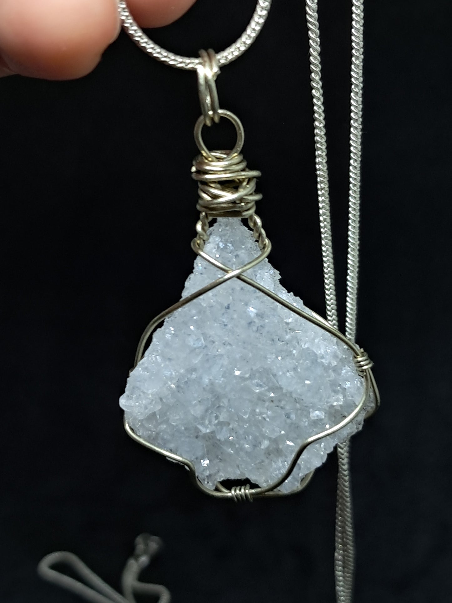 Drussy Apophyllite Wrapped in White Metal | Handmade Pendant | Handcrafted Jewelry | Necklace | Natural Crystal #JL19