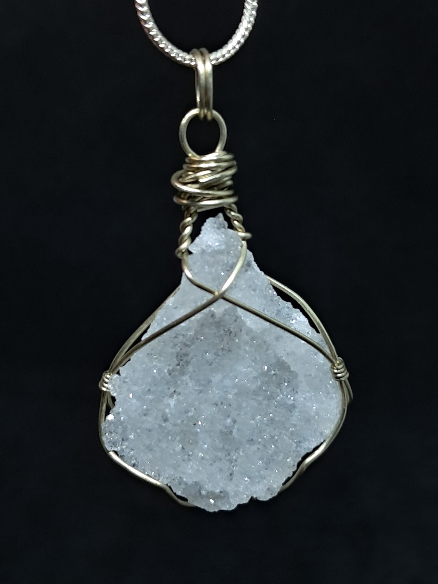 Drussy Apophyllite Wrapped in White Metal | Handmade Pendant | Handcrafted Jewelry | Necklace | Natural Crystal #JL19