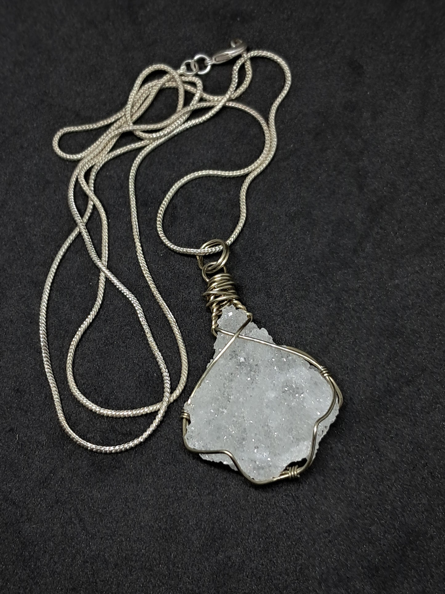 Drussy Apophyllite Wrapped in White Metal | Handmade Pendant | Handcrafted Jewelry | Necklace | Natural Crystal #JL19