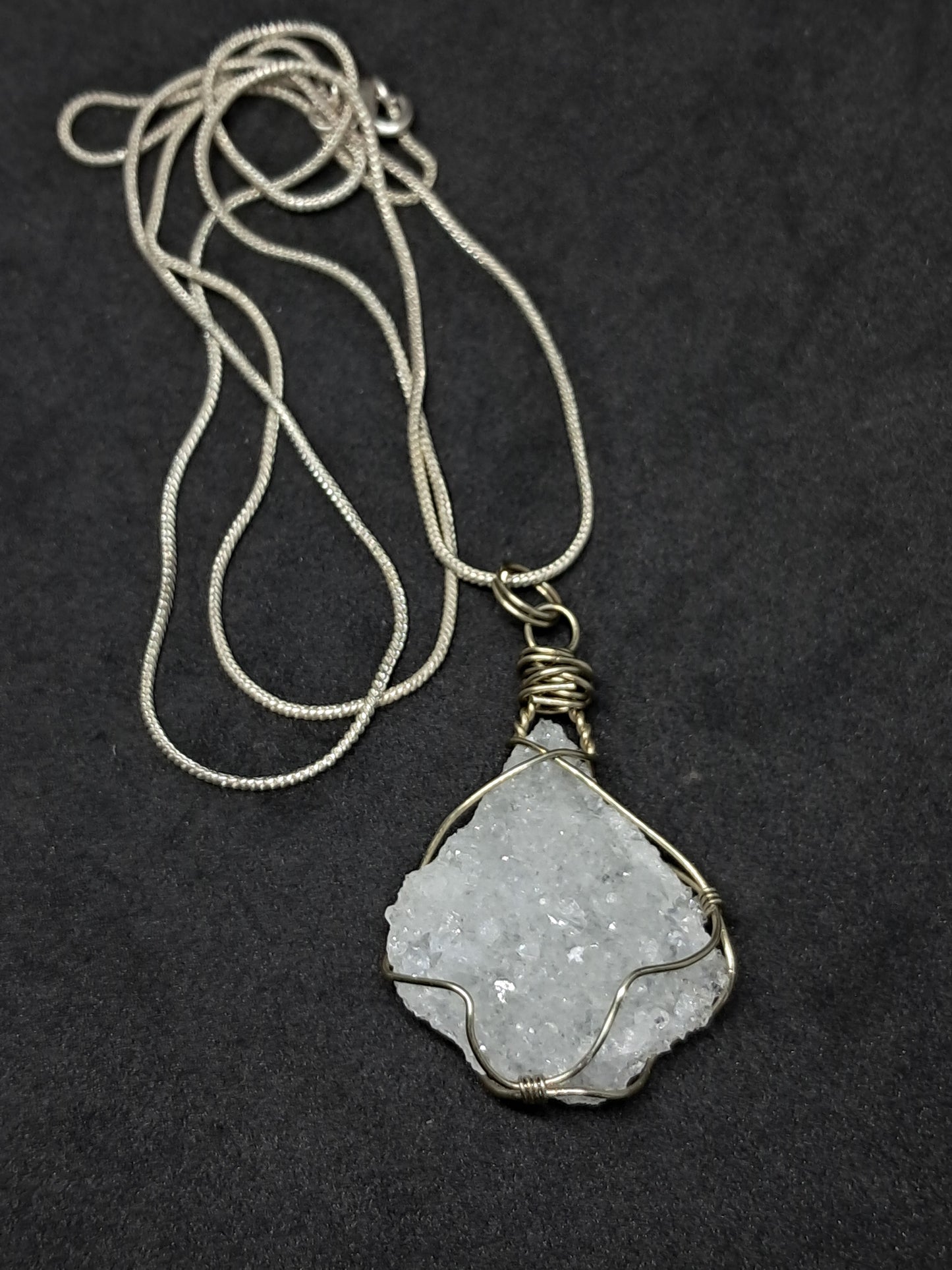Drussy Apophyllite Wrapped in White Metal | Handmade Pendant | Handcrafted Jewelry | Necklace | Natural Crystal #JL19