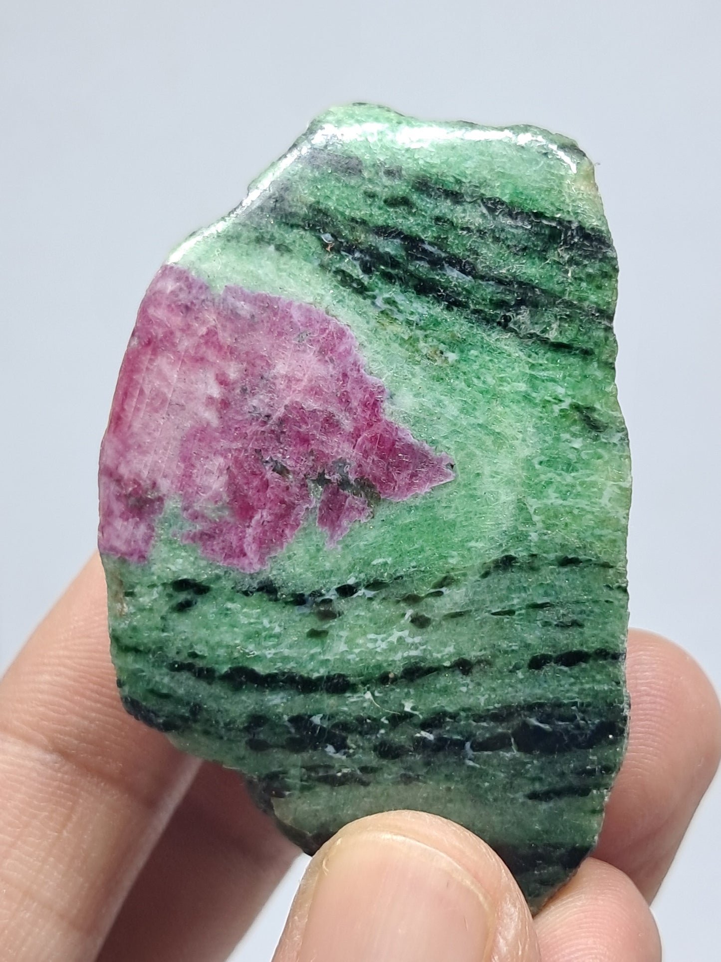 Ruby Zoisite w/ Hornblende (Tanzania) Rough Stone | One Side Polished | Natural Crystal #RZ3