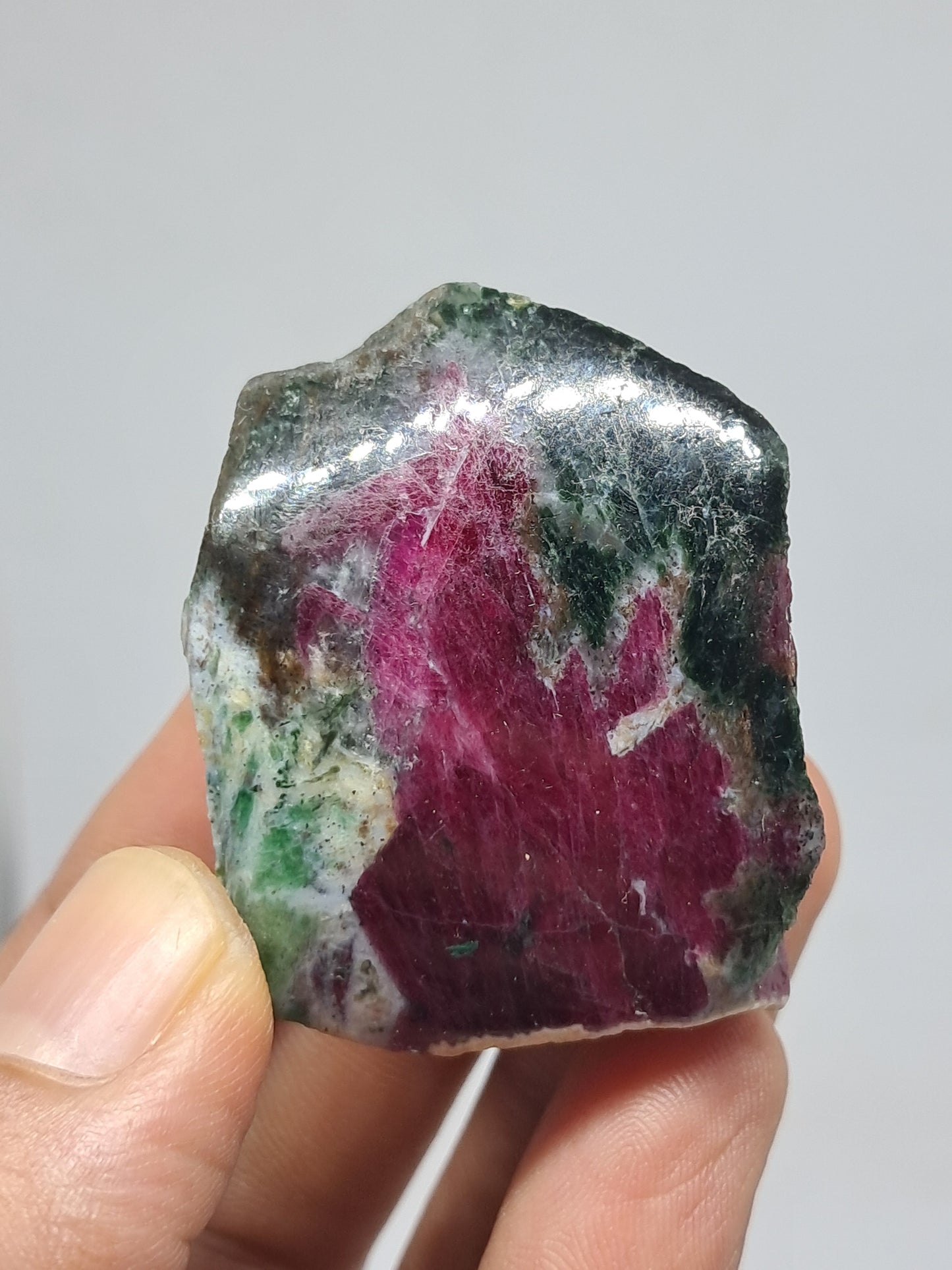Ruby Zoisite w/ Hornblende (Tanzania) Rough Stone | One Side Polished | Natural Crystal #RZ4