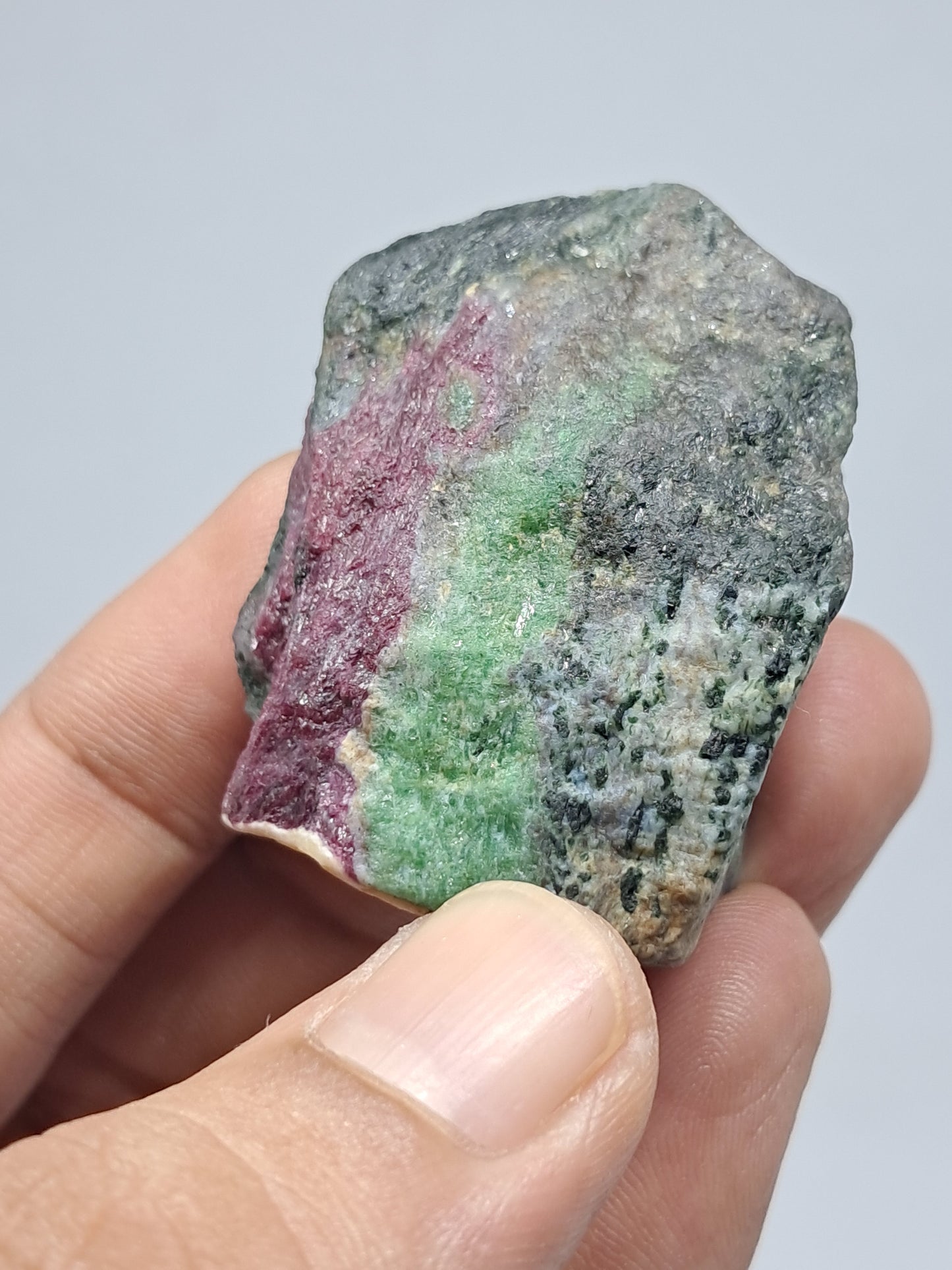 Ruby Zoisite w/ Hornblende (Tanzania) Rough Stone | One Side Polished | Natural Crystal #RZ4