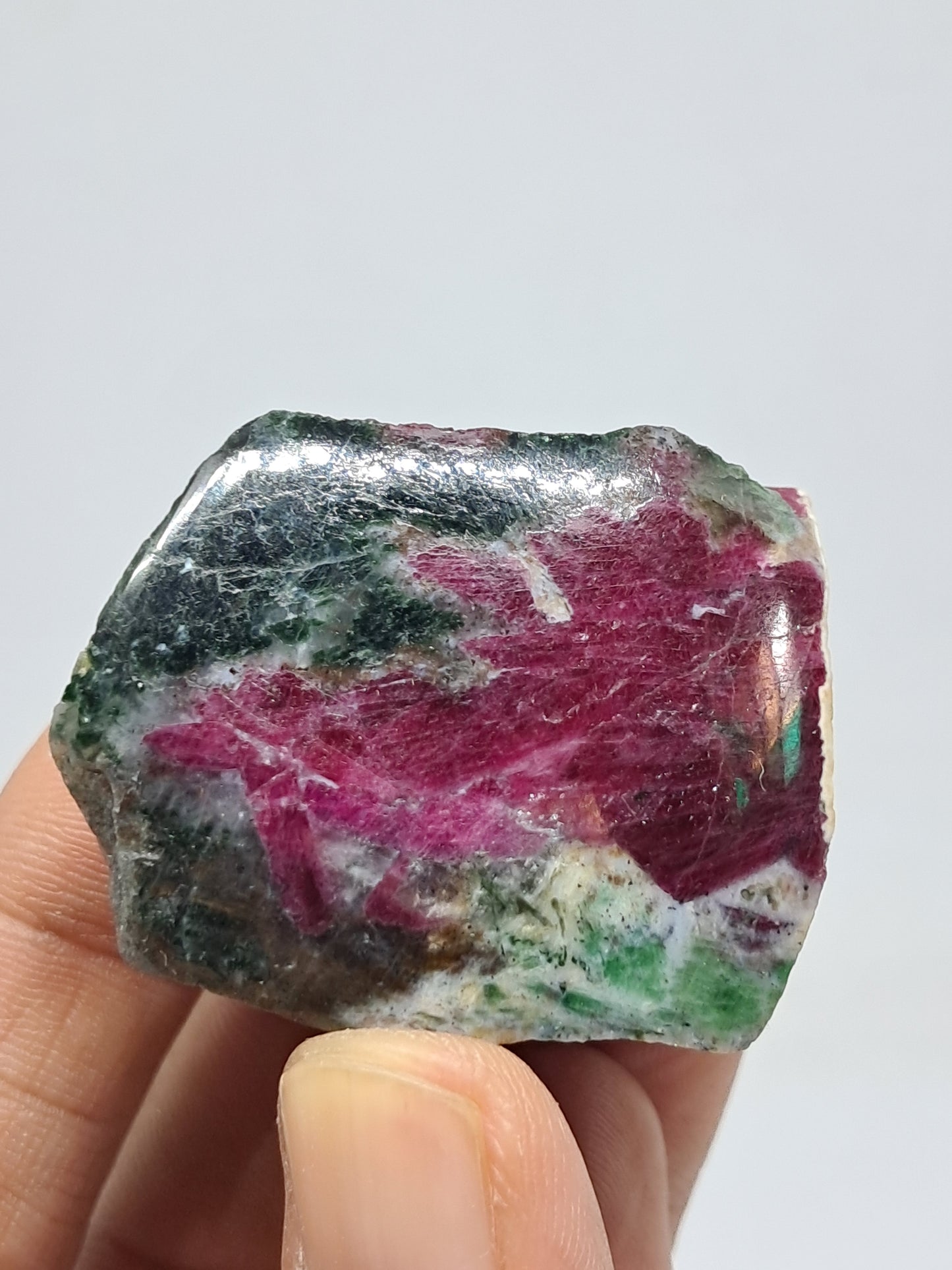 Ruby Zoisite w/ Hornblende (Tanzania) Rough Stone | One Side Polished | Natural Crystal #RZ4