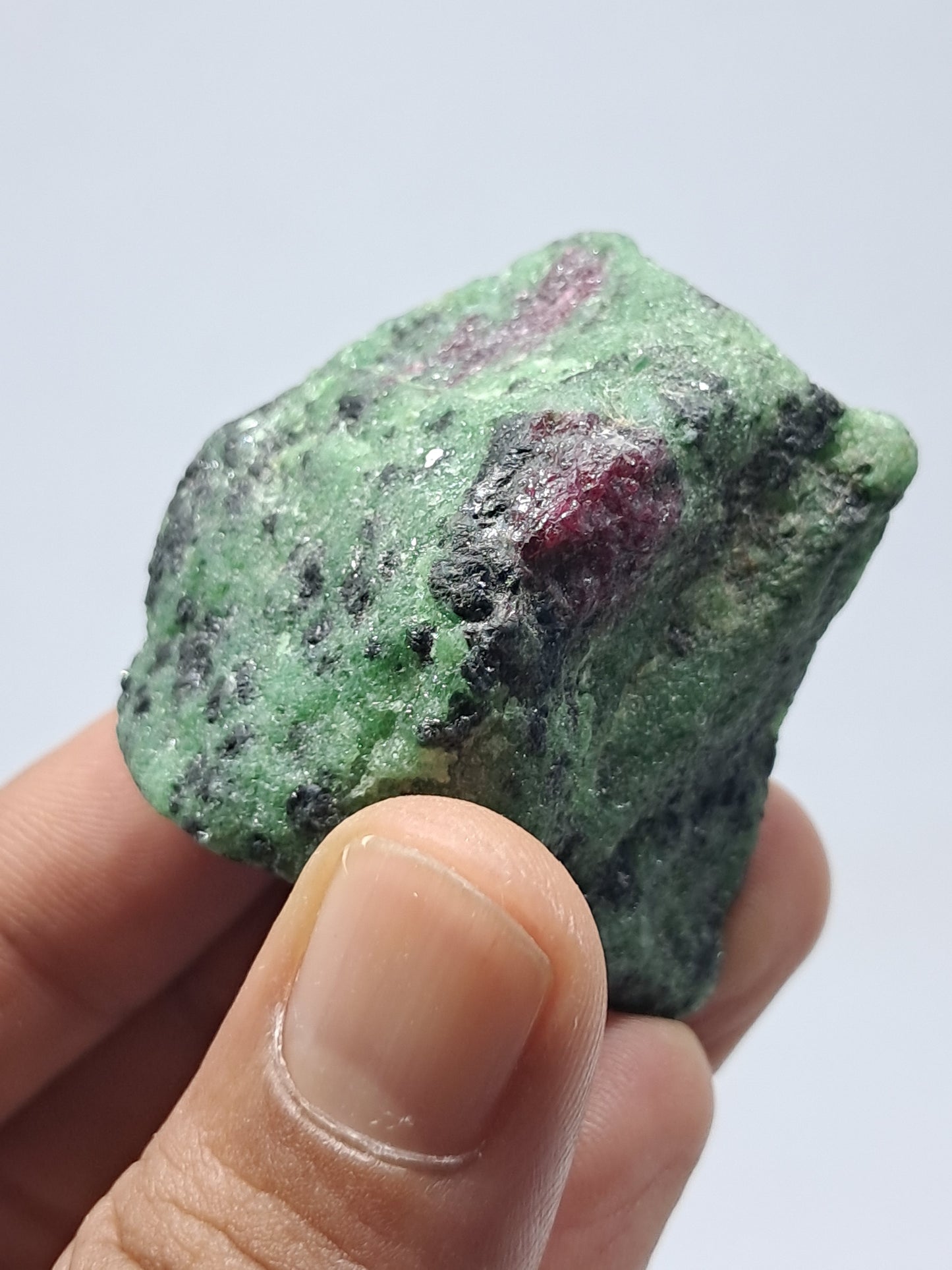 Ruby Zoisite w/ Hornblende (Tanzania) Rough Stone | One Side Polished | Natural Crystal #RZ6