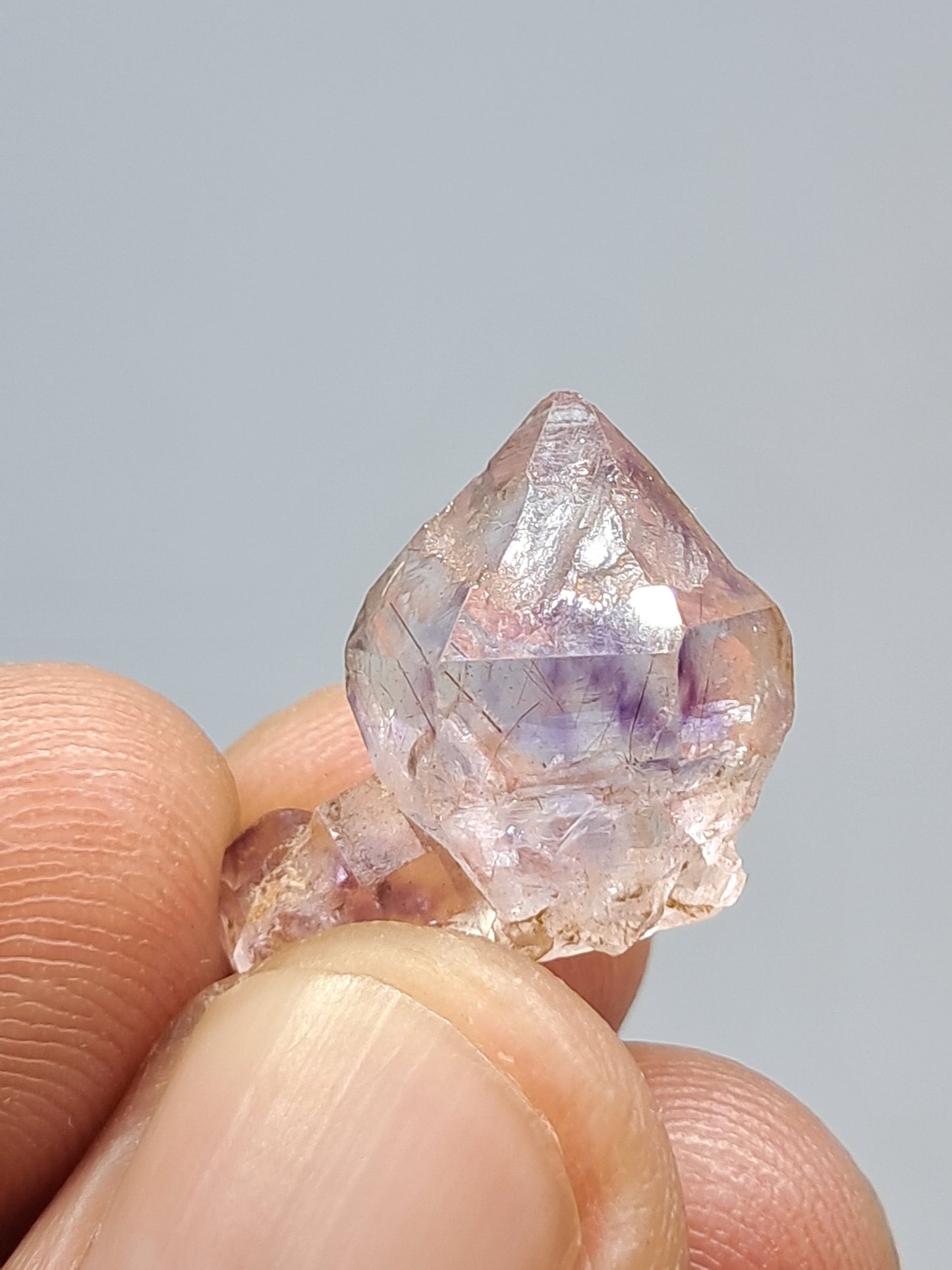 Cristal maclado de amatista cetro (Karur) | Cuarzo tipo Herkimer | Piedra natural | Ejemplar mineral n.° KA66