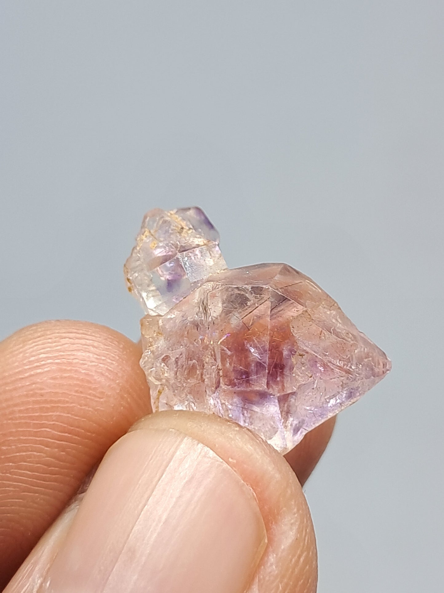 Cristal maclado de amatista cetro (Karur) | Cuarzo tipo Herkimer | Piedra natural | Ejemplar mineral n.° KA66