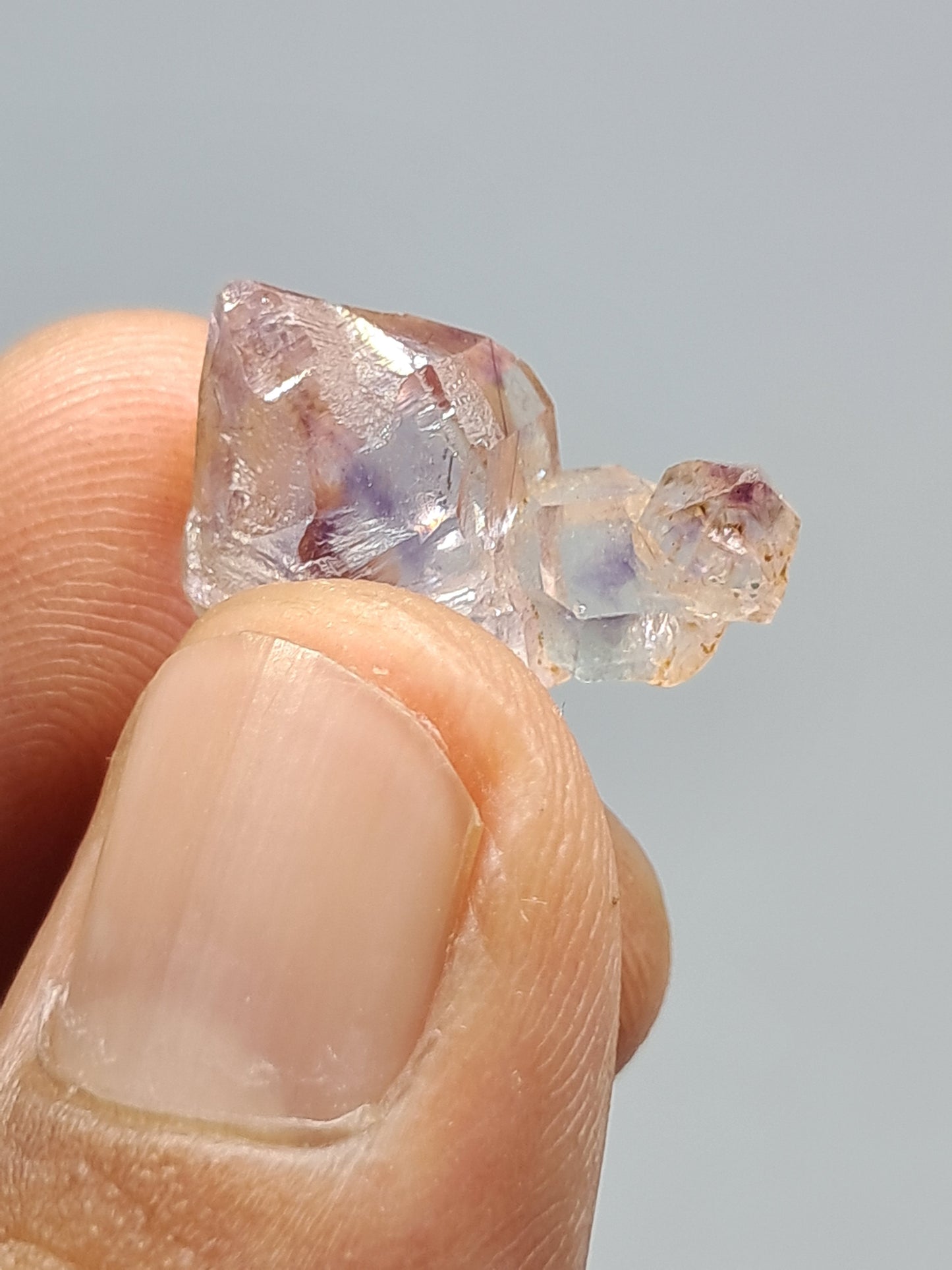 Cristal maclado de amatista cetro (Karur) | Cuarzo tipo Herkimer | Piedra natural | Ejemplar mineral n.° KA66