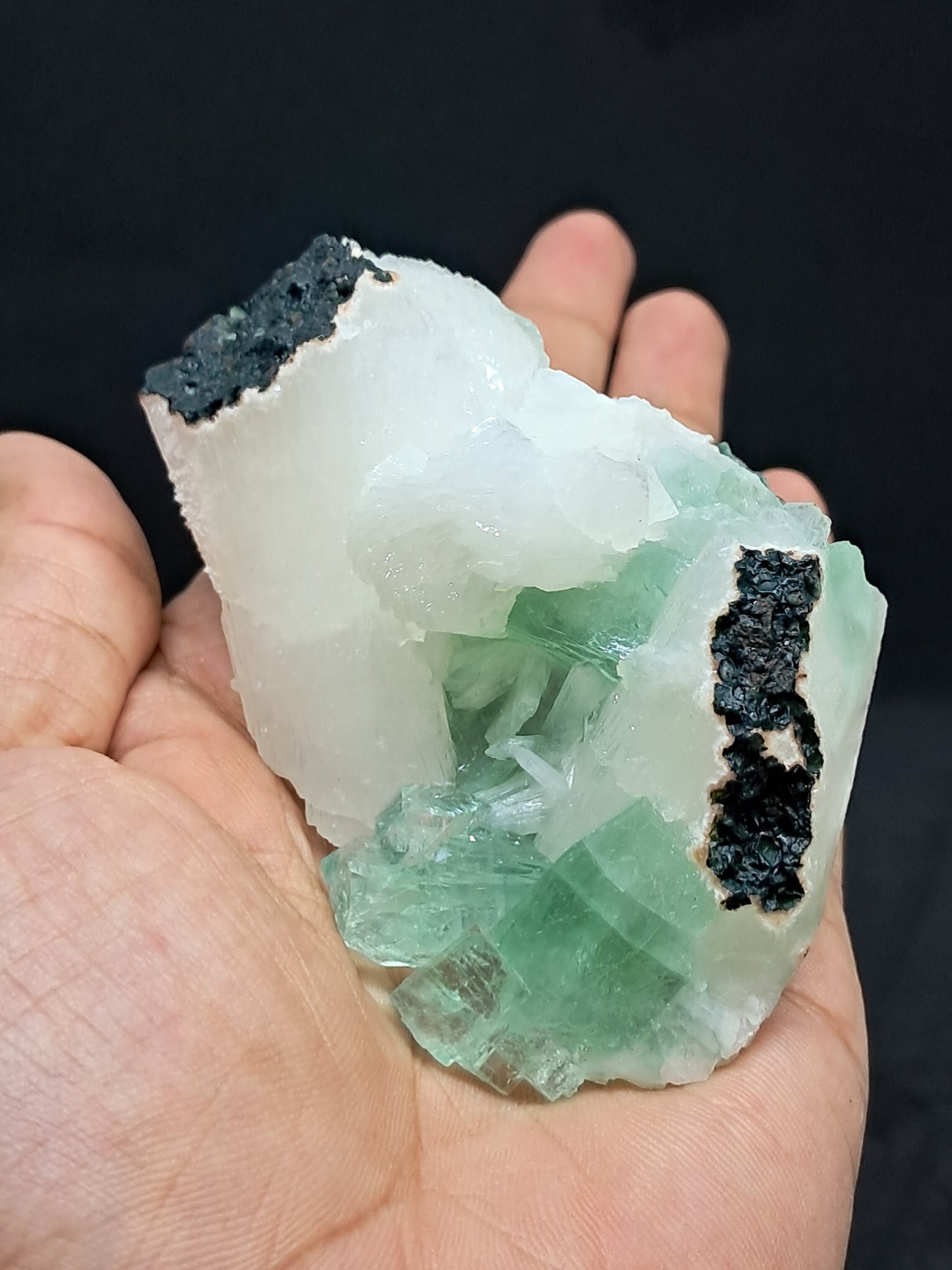 Green Apophyllite (Fluorapophyllite) with Stilbite #GA7
