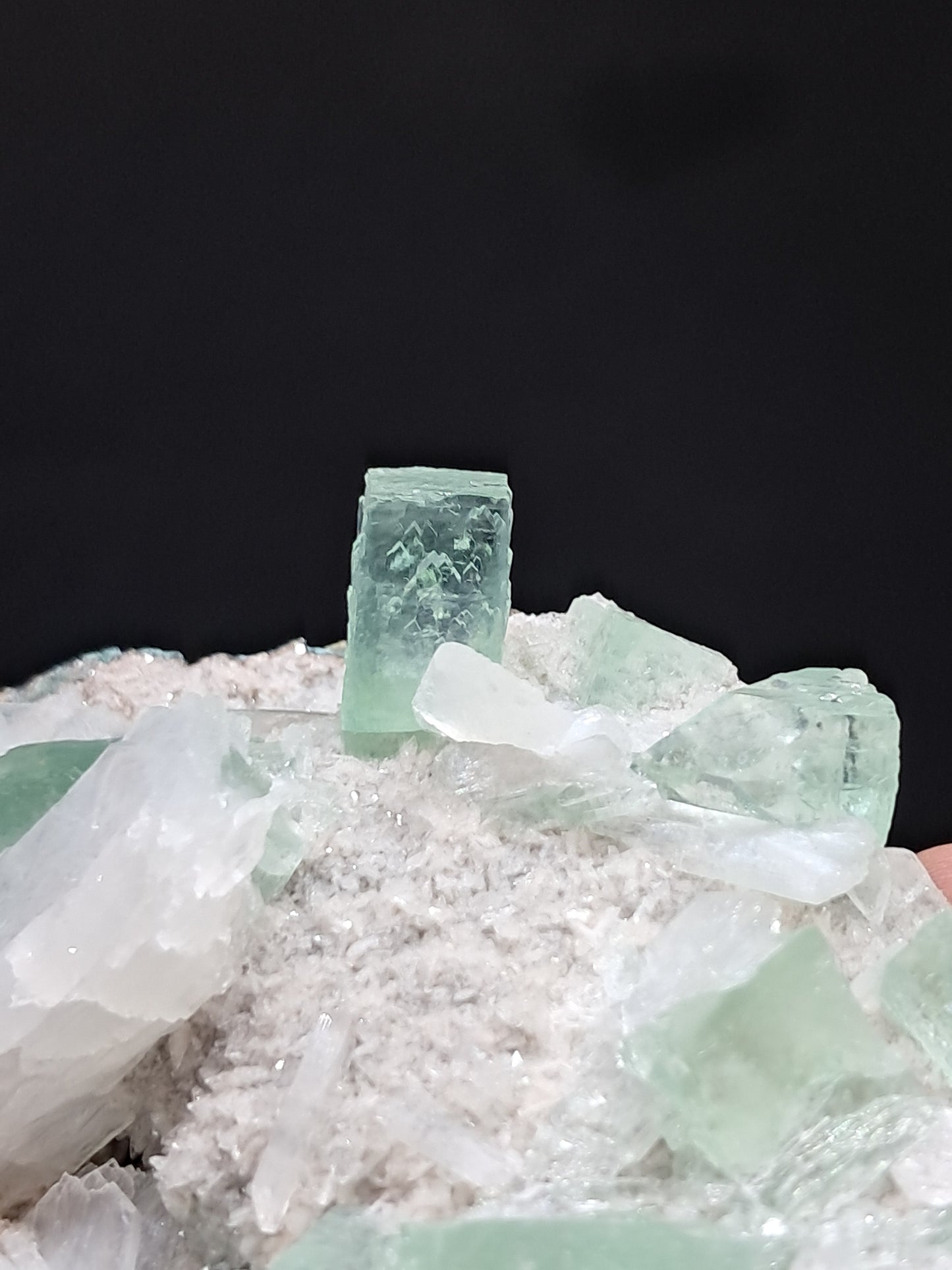 Green Apophyllite (Fluorapophyllite) w/ Stilbite (Aurangabad) Natural Crystal | Mineral Specimen #GA8