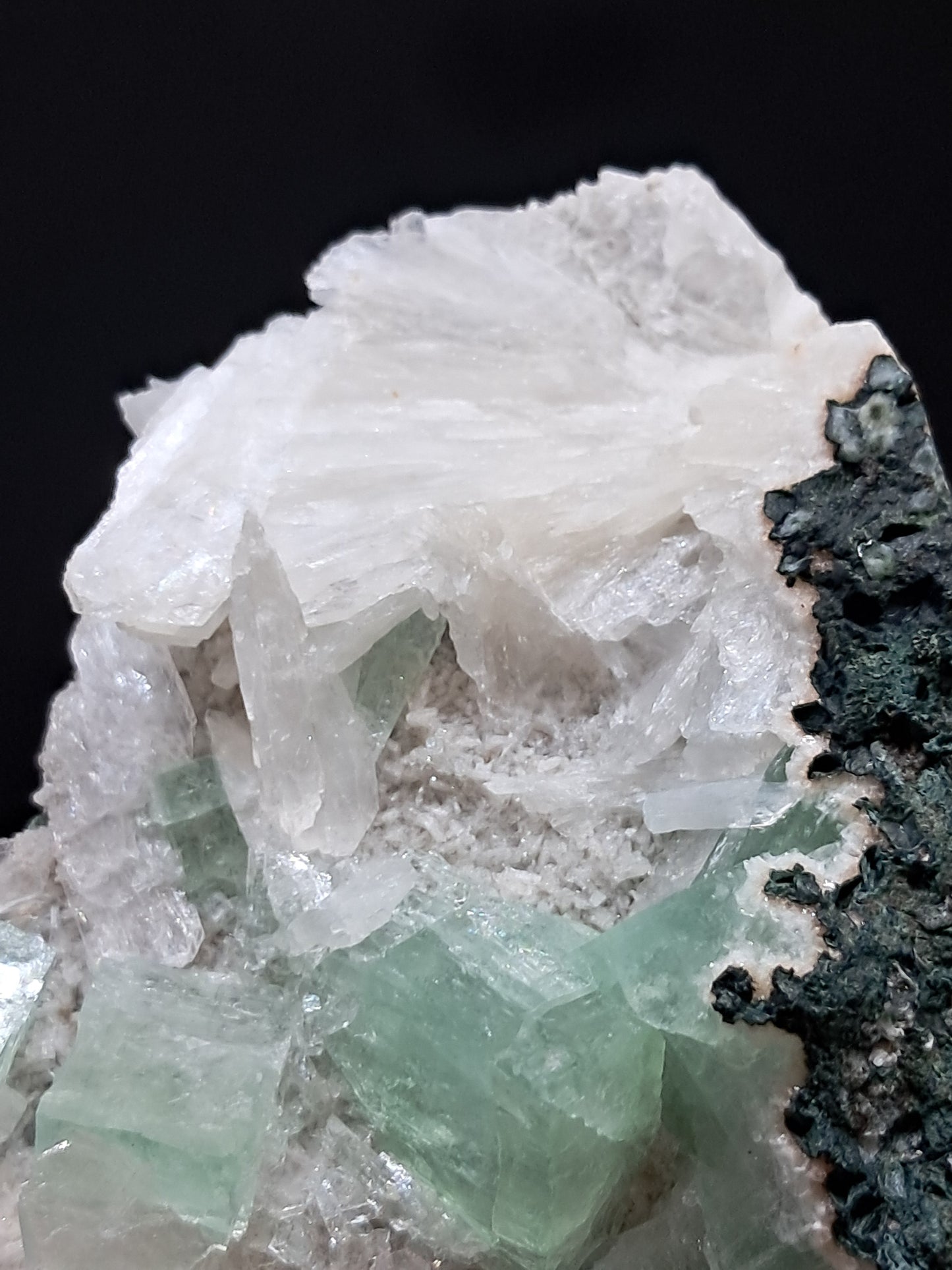Green Apophyllite (Fluorapophyllite) w/ Stilbite (Aurangabad) Natural Crystal | Mineral Specimen #GA8