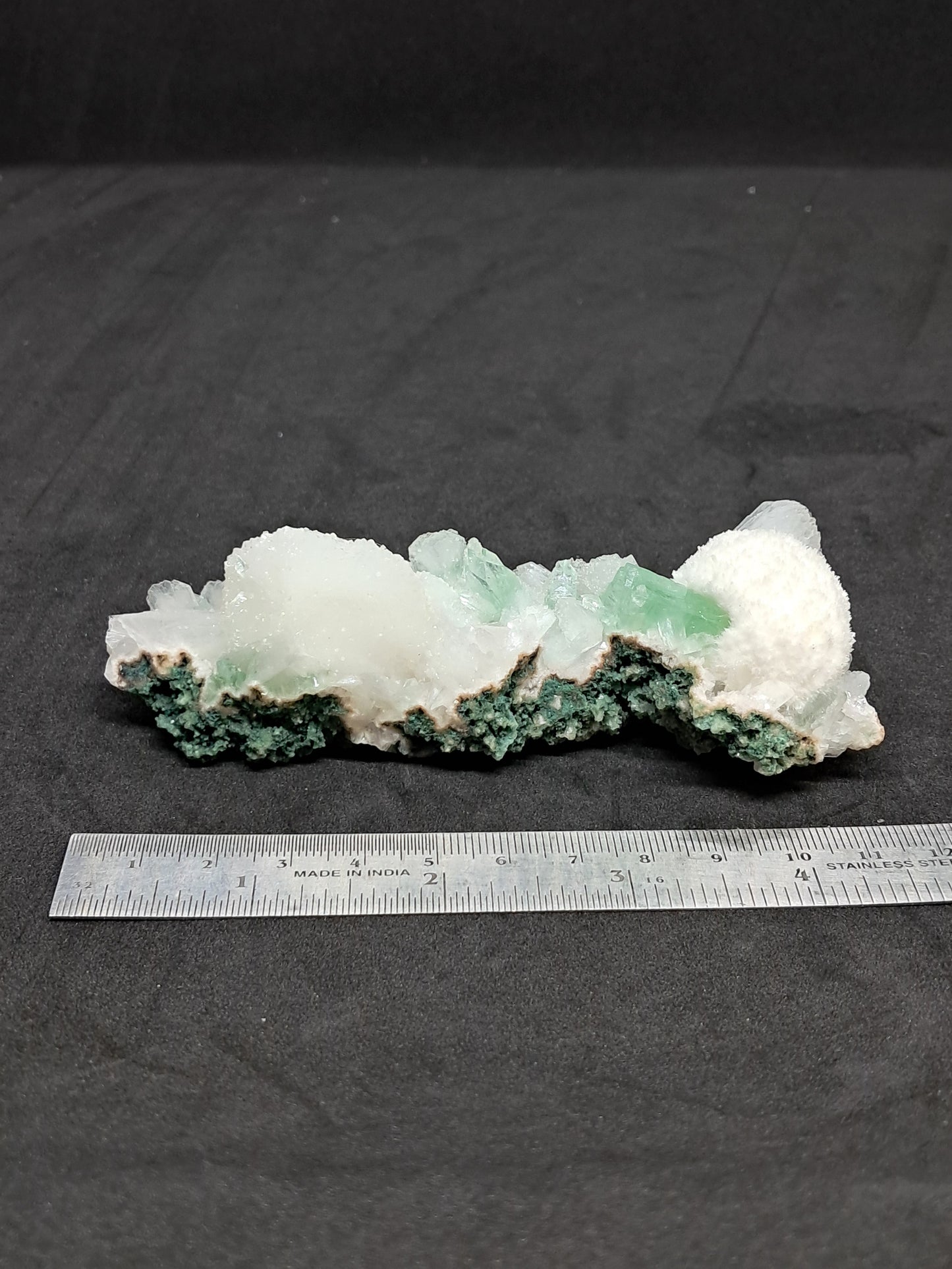 Green Apophyllite (Fluorapophyllite) with Stilbite, Mordenite and UV-reactive Calcites #GA6