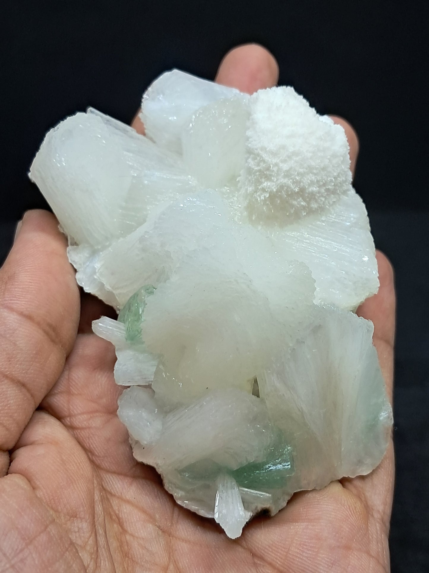 Green Apophyllite (Fluorapophyllite) and Mordenite on Stilbite #GA14