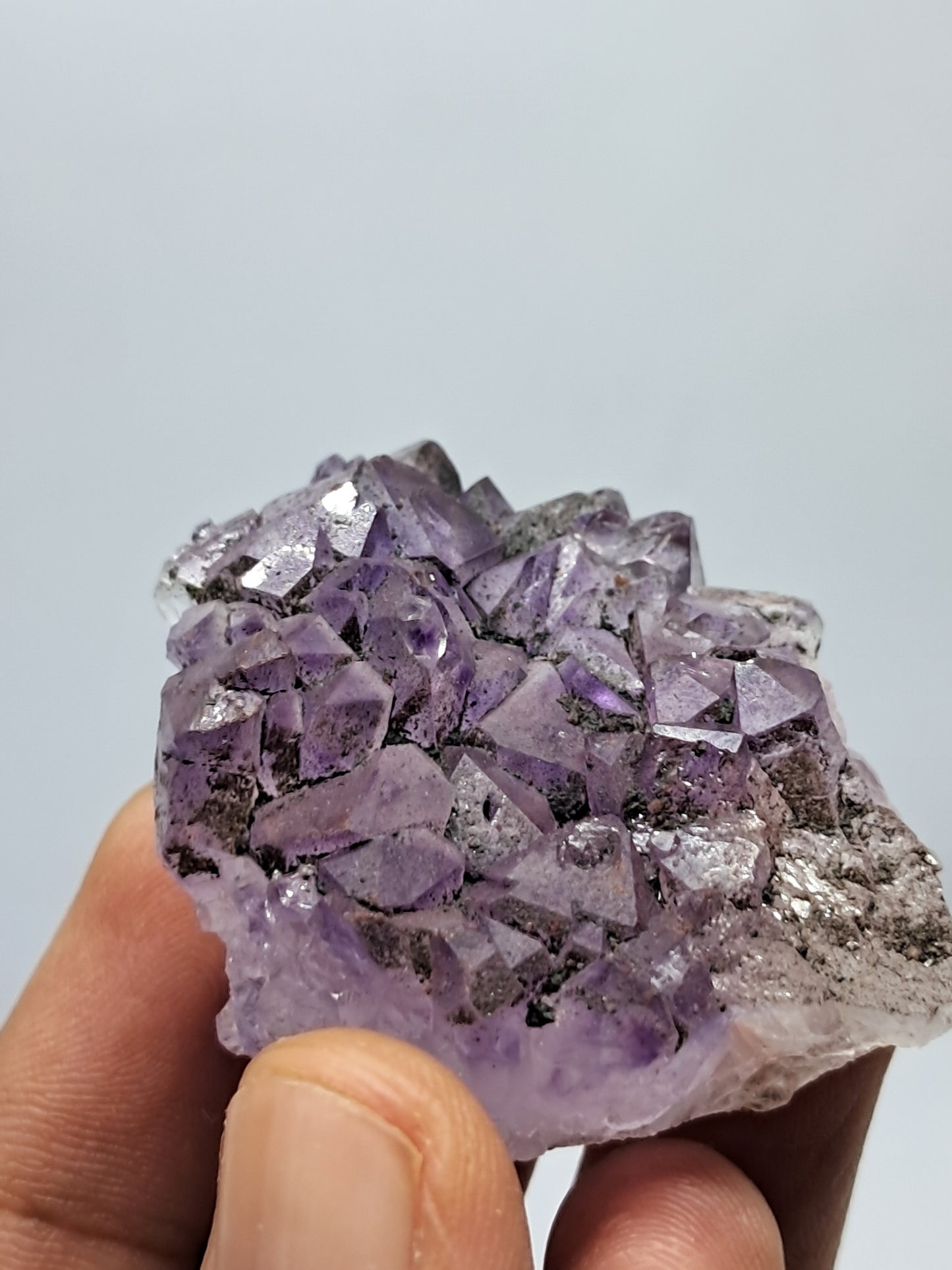 Cúmulo de amatista en cetro con cúmulo de cristales de hematita (karur) | Piedra natural | Ejemplar mineral n.° KA80
