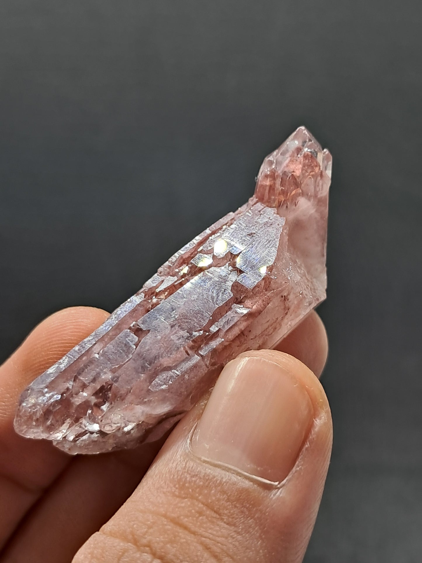 Cuarzo Elestial Fantasma de Hematita (Telangana) Punta de Cristal Natural | Ejemplar Mineral n.° HPQ23