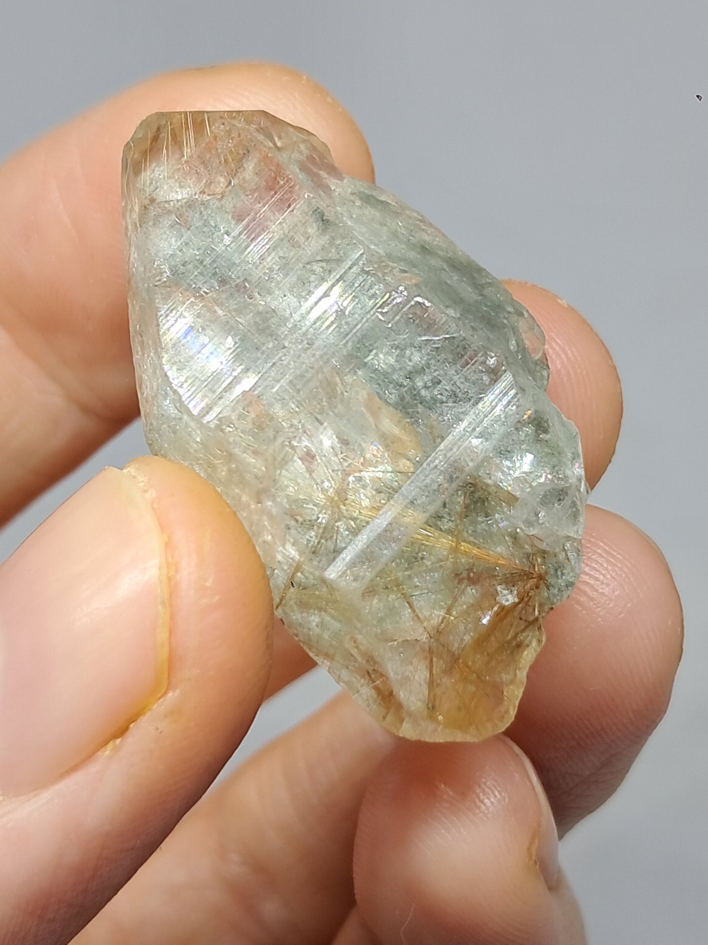 Quartz w/ Chlorite and Golden Rutile Inclusions (Kullu) Rough Stone | Natural Crystal Point | Mineral Specimen #CH46