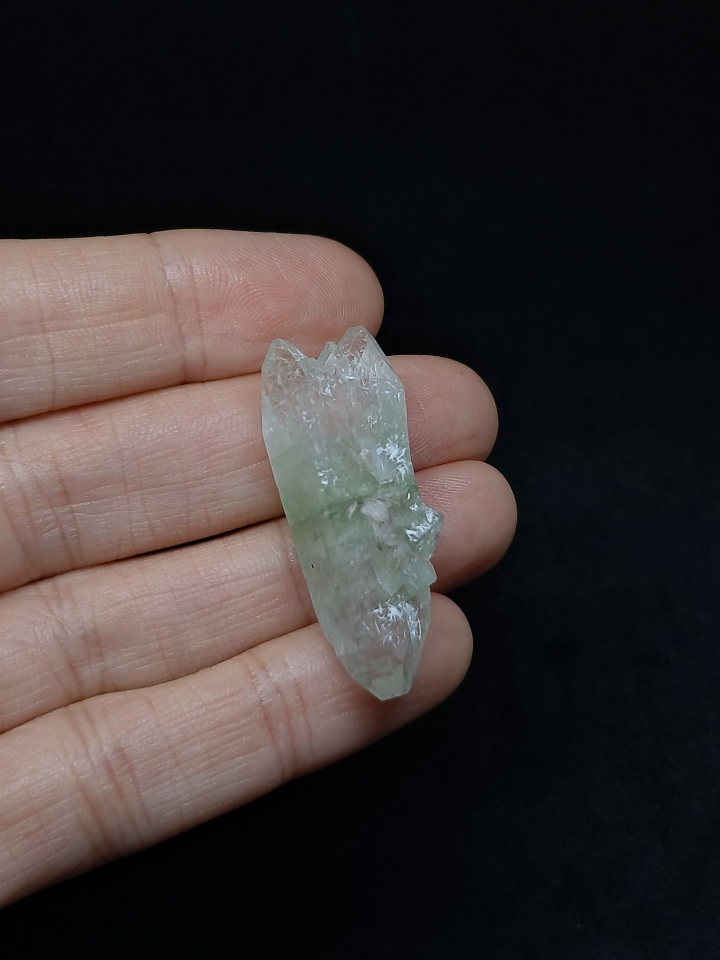 Green Apophyllite Biterminated Point w/ Okenite (Ajanta) Natural Crystal | Mineral Specimen #AP60