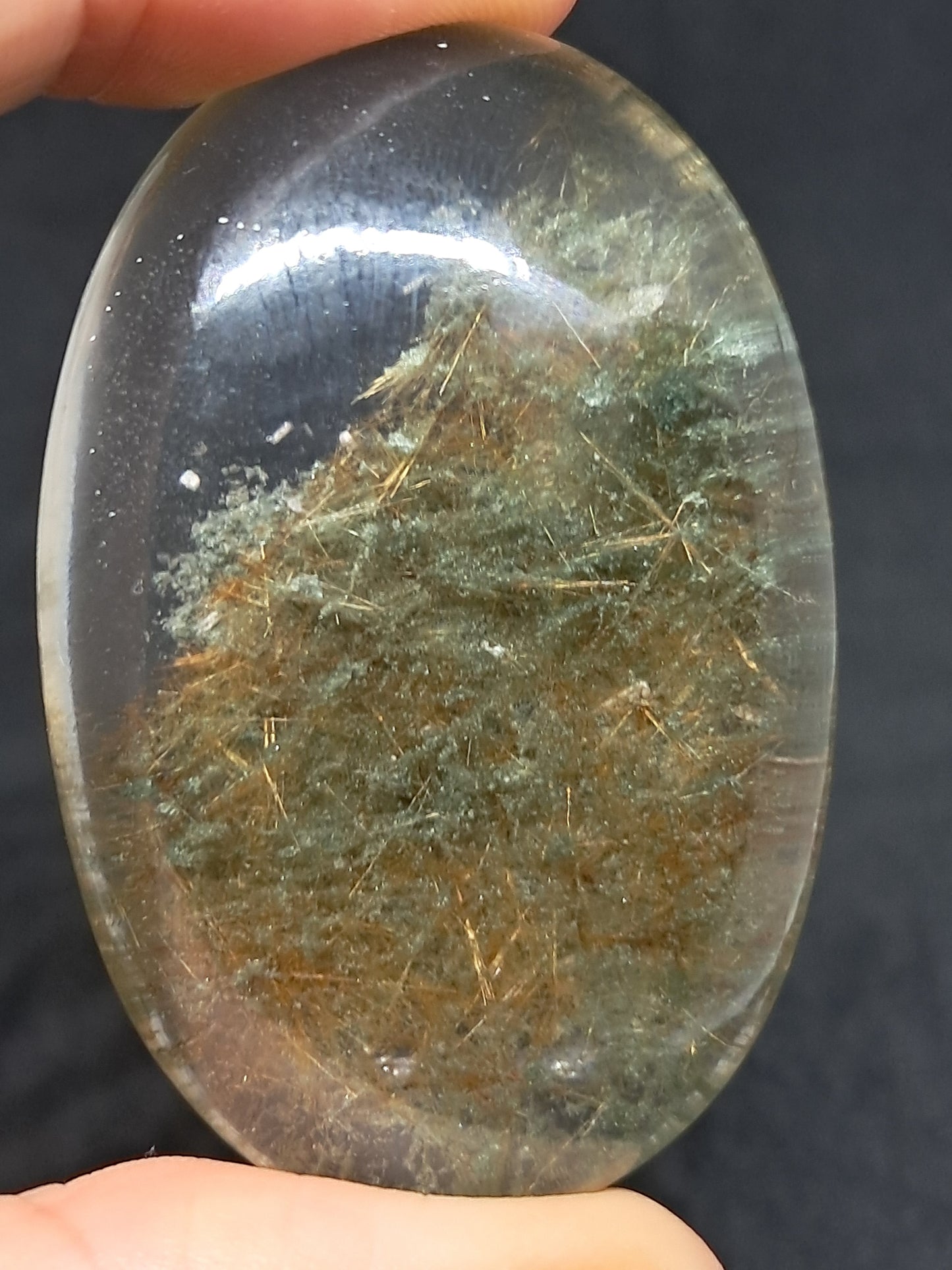 Smokey Rutile and Chlorite Quartz Palmstone #PQ4