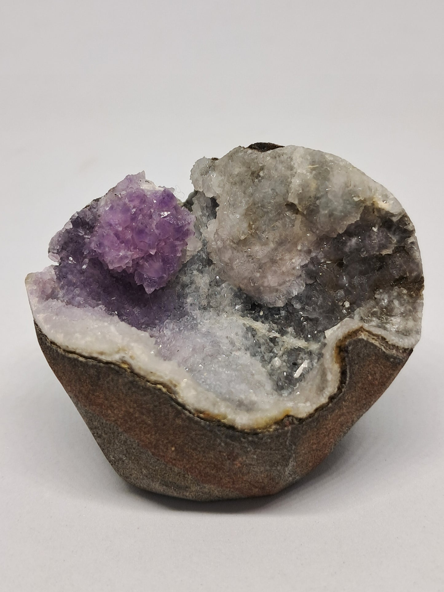 "Dog tooth" Amethyst on Chalcedony in Basalt Geode (Non-precious mineral) #DTA1