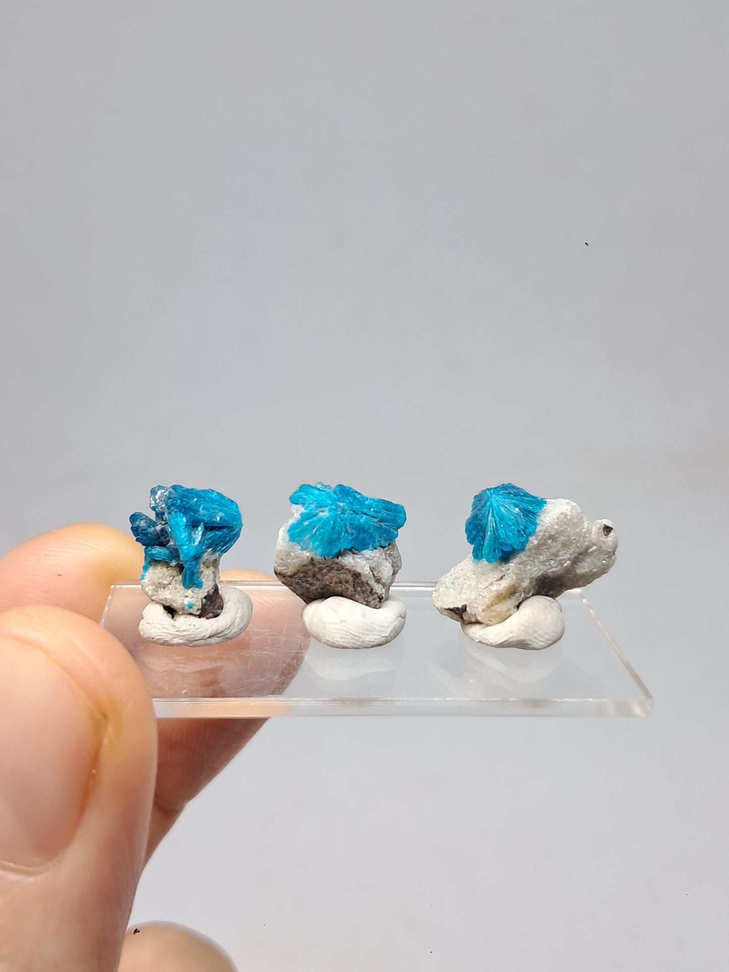 Set of 3 Small Cavansites on Heulandite Matrix (Wagholi) Rough Stone | Natural Crystal | Rare Mineral Specimen #CV37