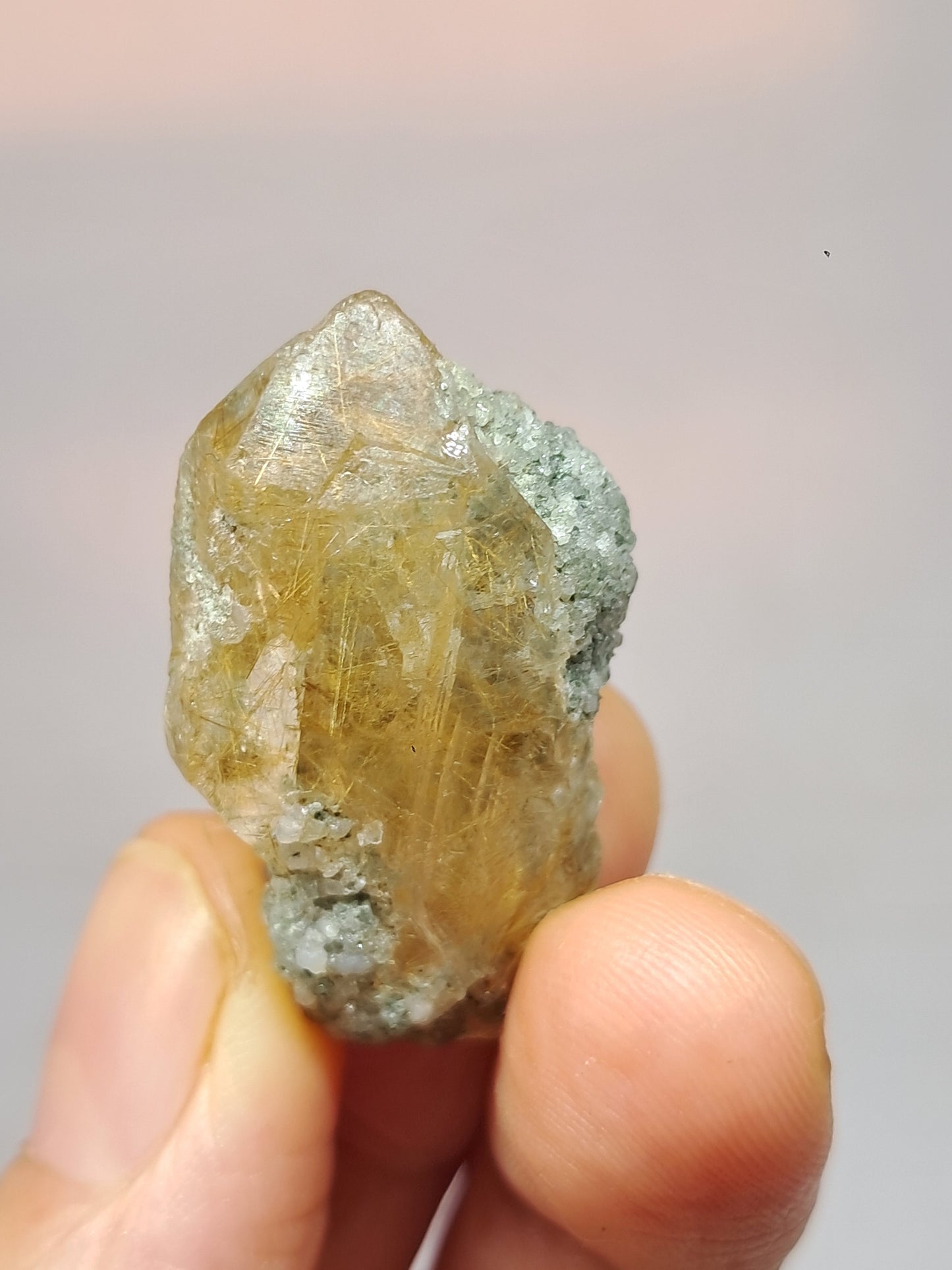 Quartz w/ Chlorite and Golden Rutile Inclusions (Kullu) Rough Stone | Natural Crystal Point | Mineral Specimen #CH42