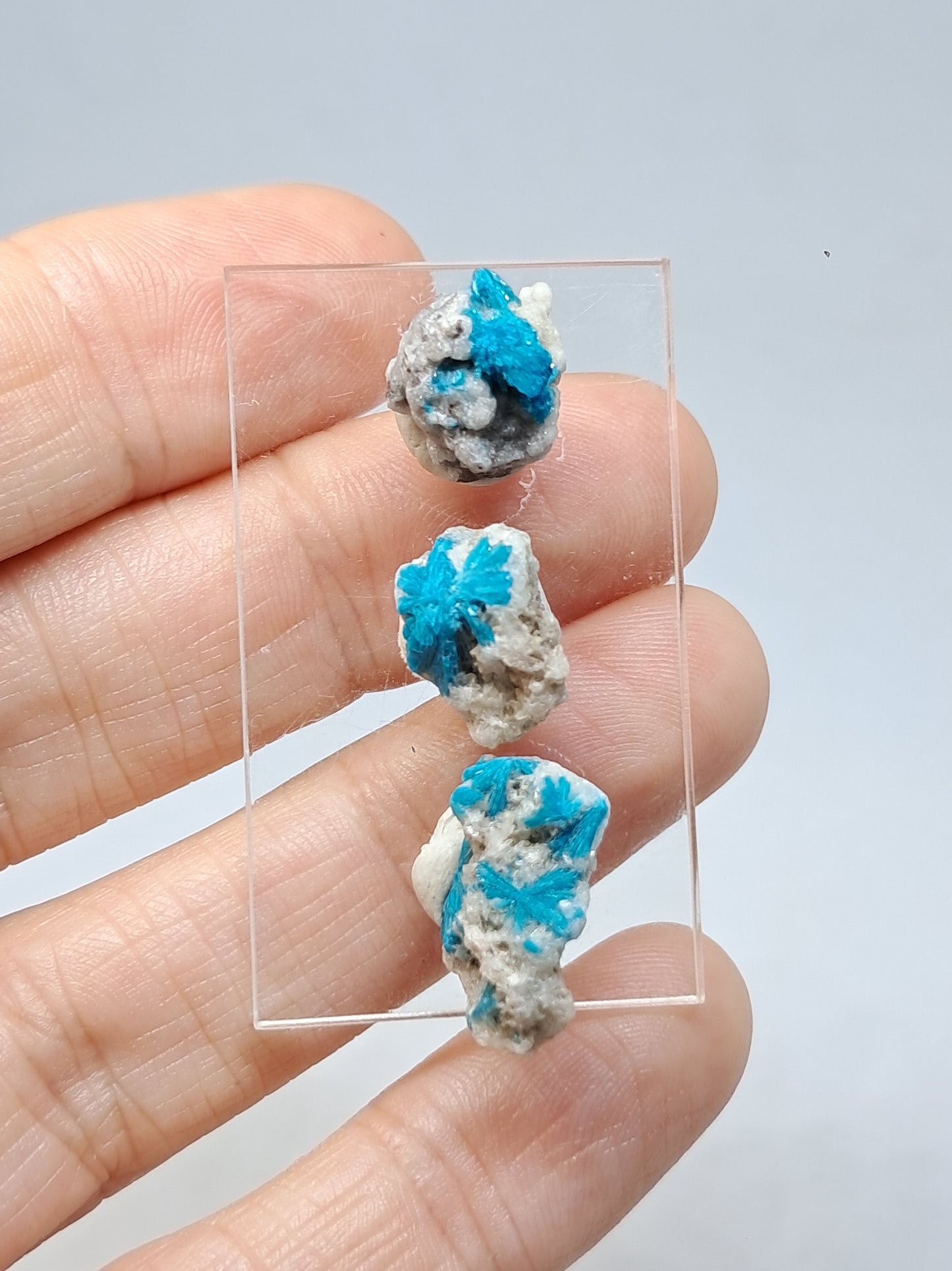 Set of 3 Small Cavansites on Heulandite Matrix (Wagholi) Rough Stone | Natural Crystal | Rare Mineral Specimen #CV44