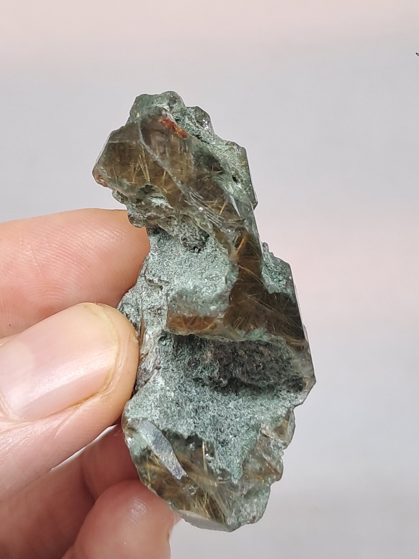 Quartz w/ Chlorite and Golden Rutile Inclusions (Kullu) Rough Stone | Natural Crystal Point | Mineral Specimen #CH43