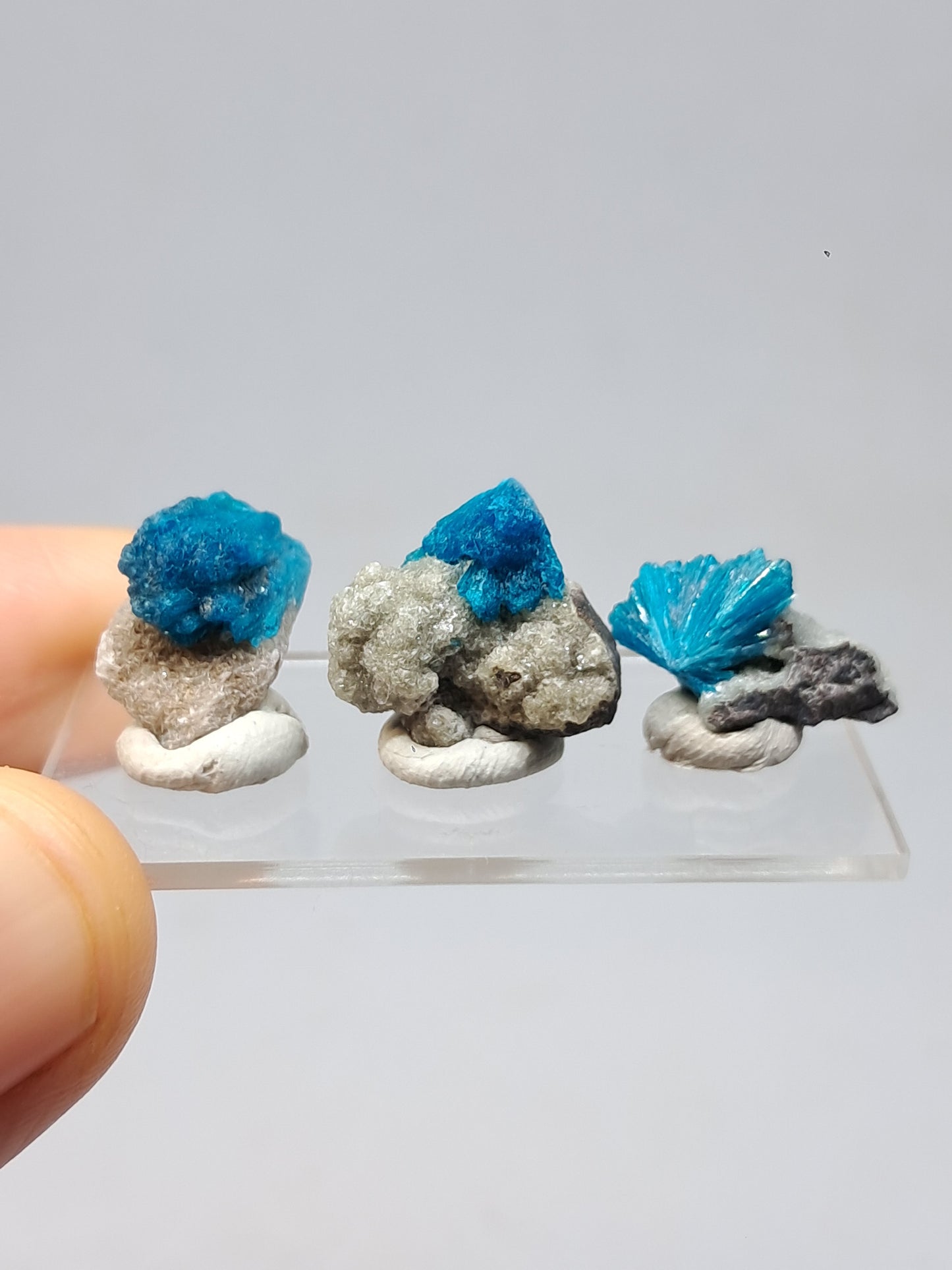 Set of 3 Small Cavansites on Heulandite Matrix (Wagholi) Rough Stone | Natural Crystal | Rare Mineral Specimen #CV38