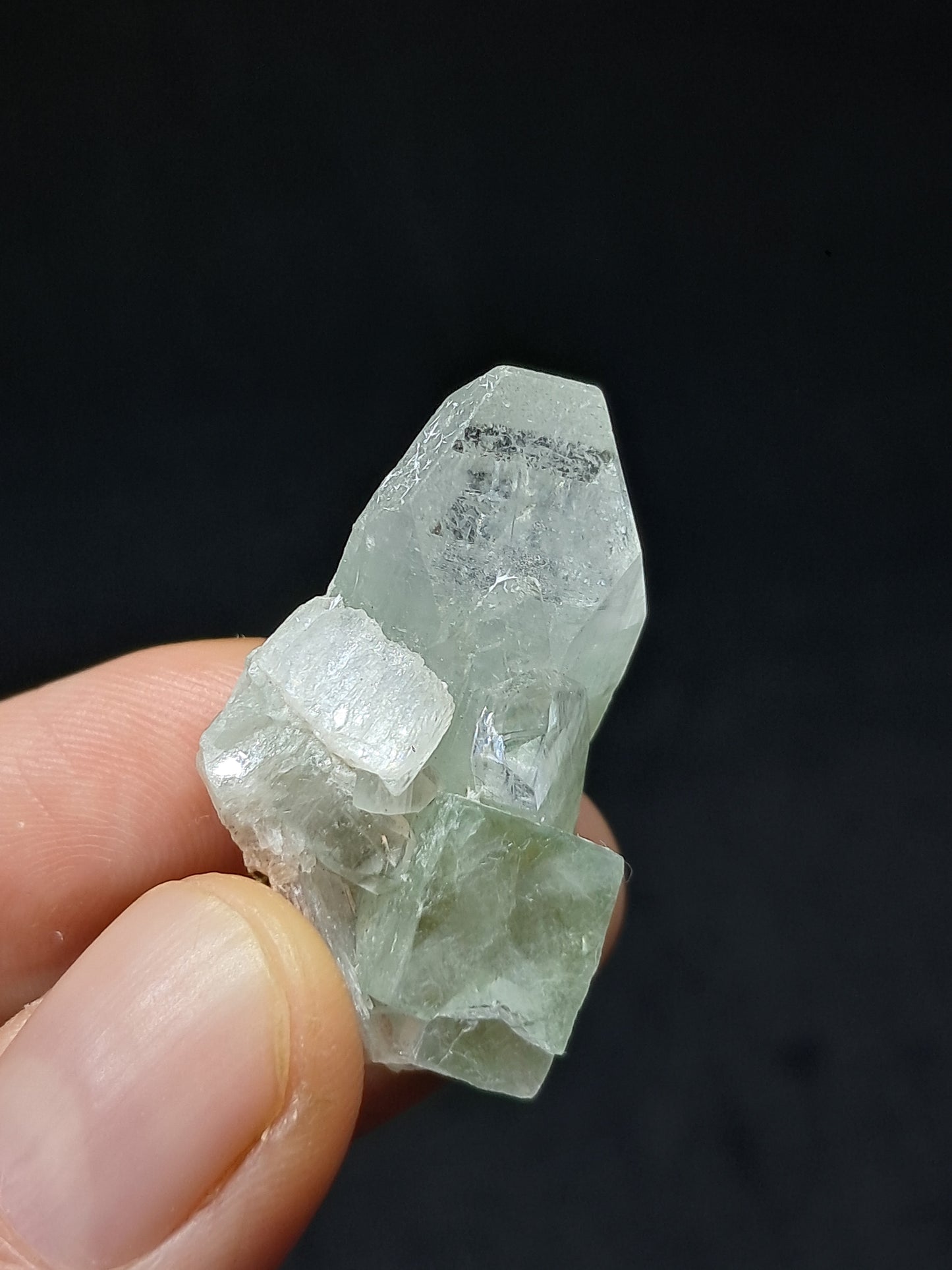 Green Apophyllite Point w/ Okenite and Stilbite (Ajanta) Natural Crystal | Mineral Specimen #AP61