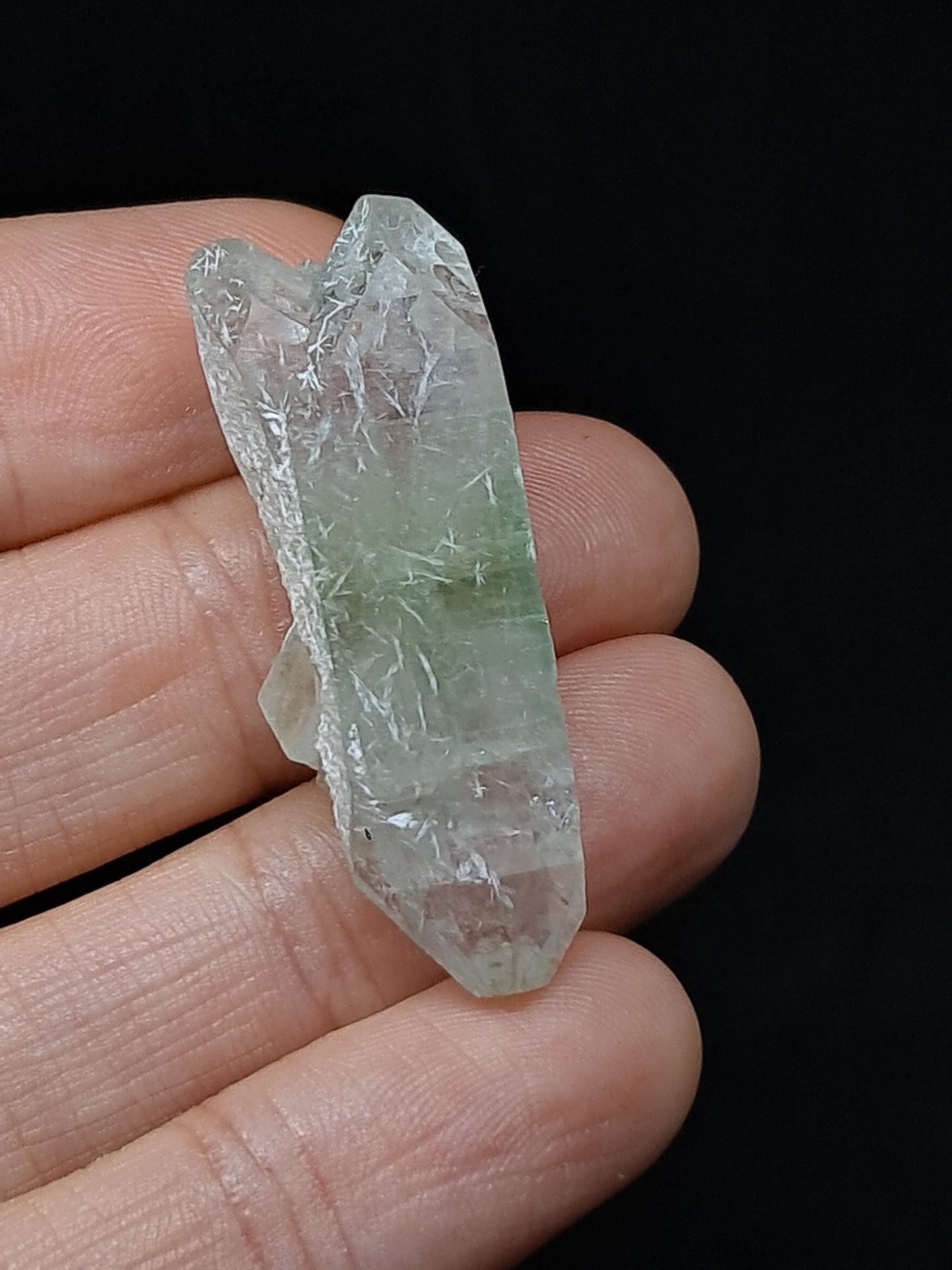 Green Apophyllite Biterminated Point w/ Okenite (Ajanta) Natural Crystal | Mineral Specimen #AP60