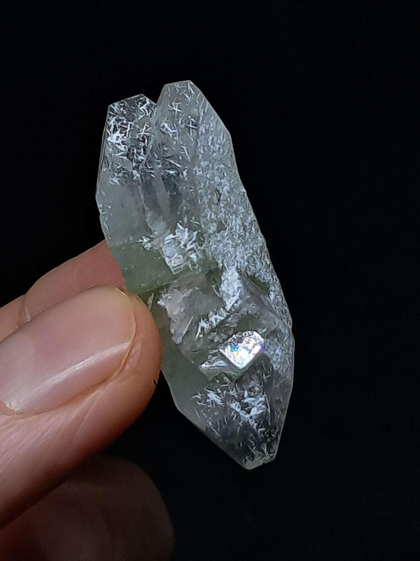Green Apophyllite Biterminated Point w/ Okenite (Ajanta) Natural Crystal | Mineral Specimen #AP60