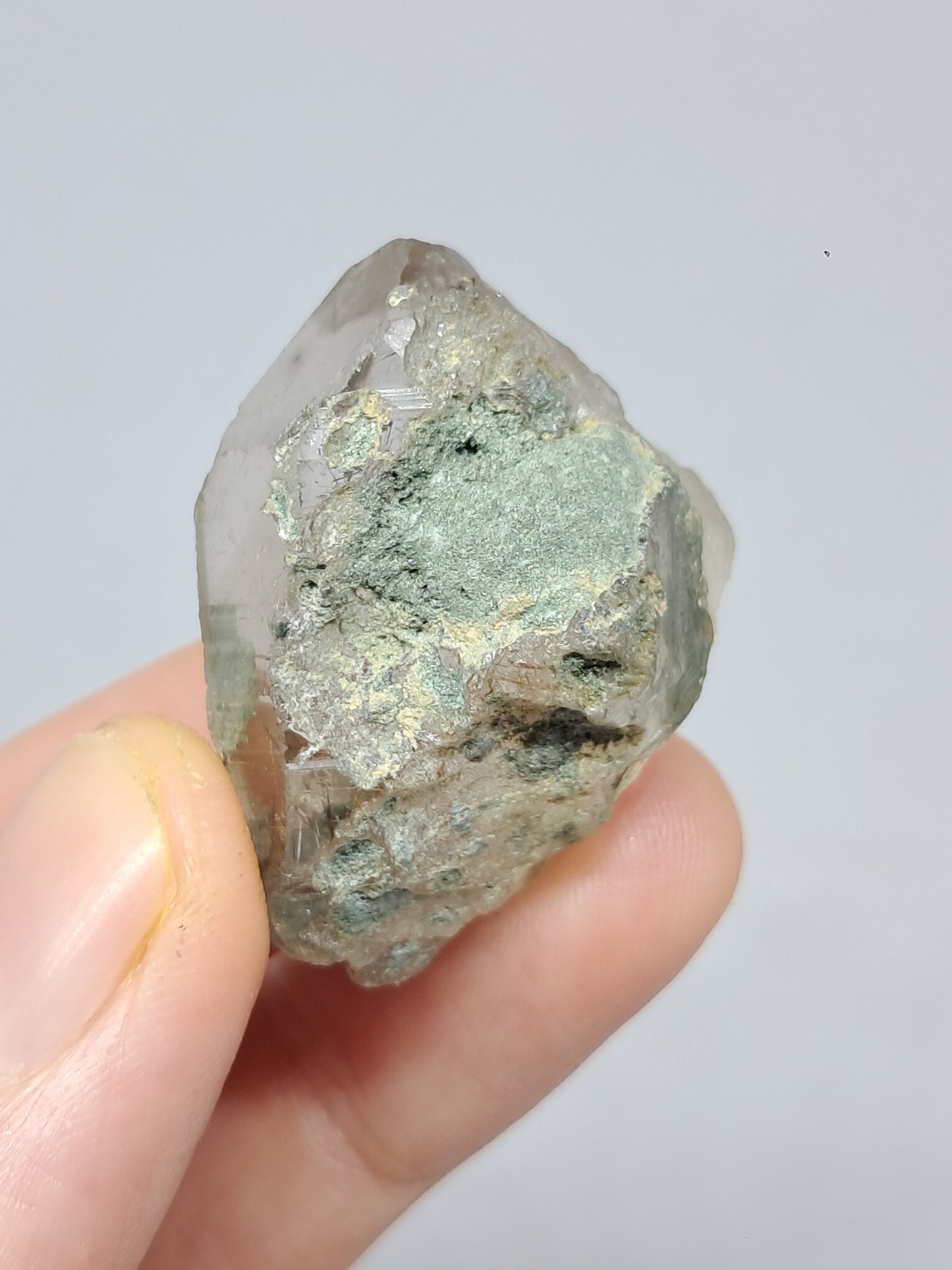 Quartz w/ Chlorite and Golden Rutile Inclusions (Kullu) Rough Stone | Natural Crystal Point | Mineral Specimen #CH44