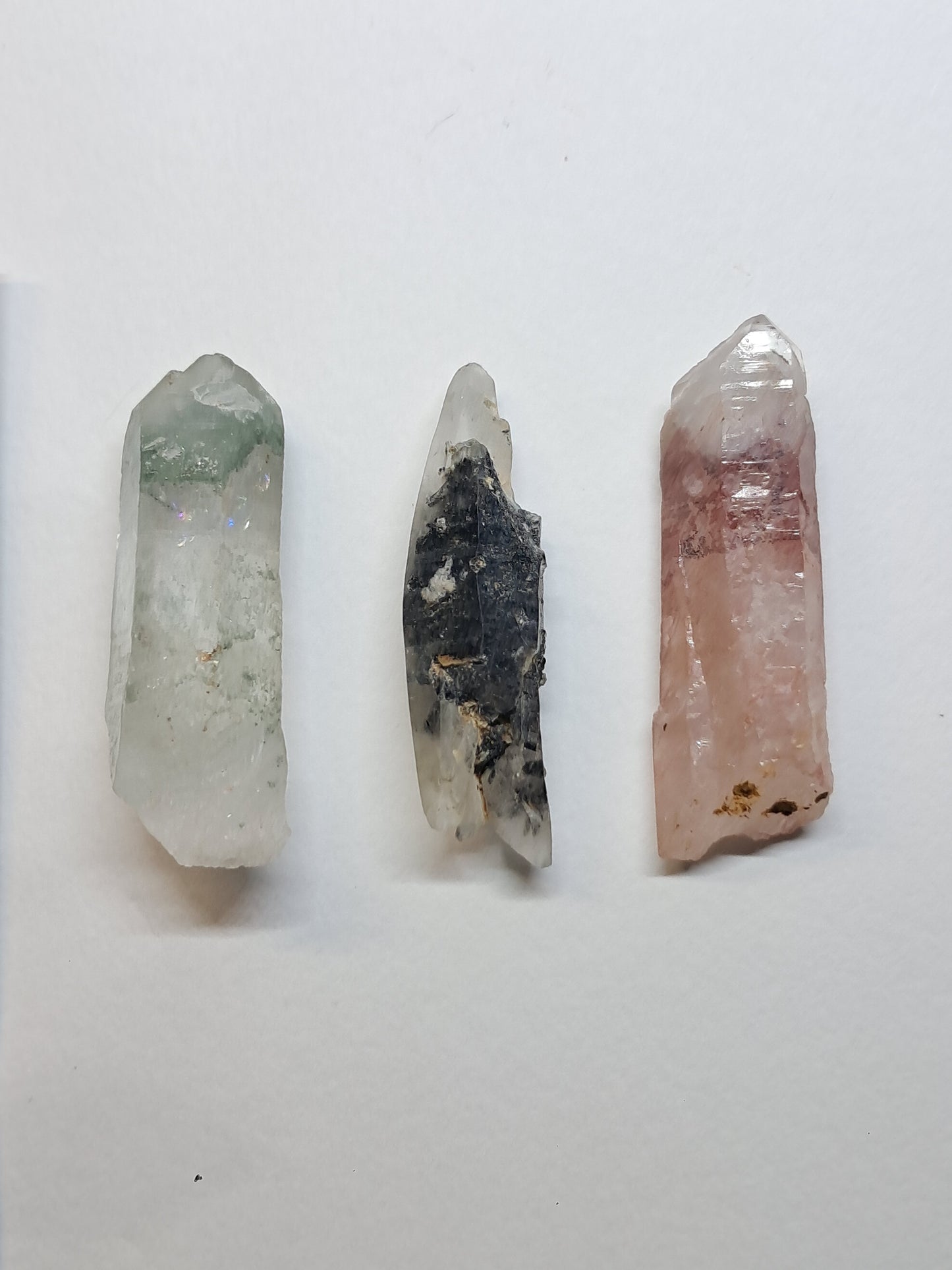 Juego de 3 puntas de cuarzo: clorita, turmalina y hematita fantasma | Cristales en bruto | Piedras en bruto #RCS19
