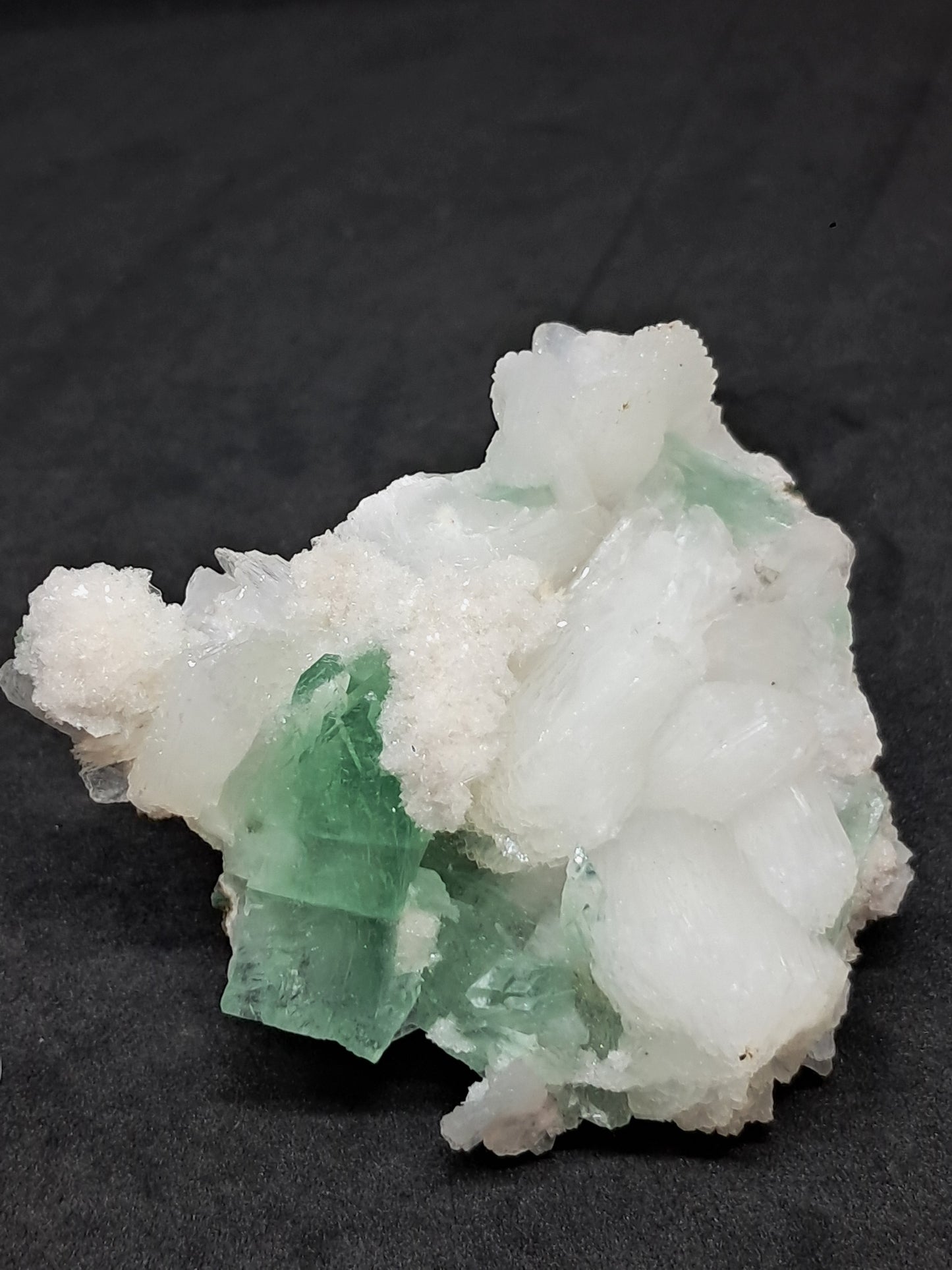 Green Apophyllite (Fluorapophyllite) and Mordenite on Stilbite #GA3