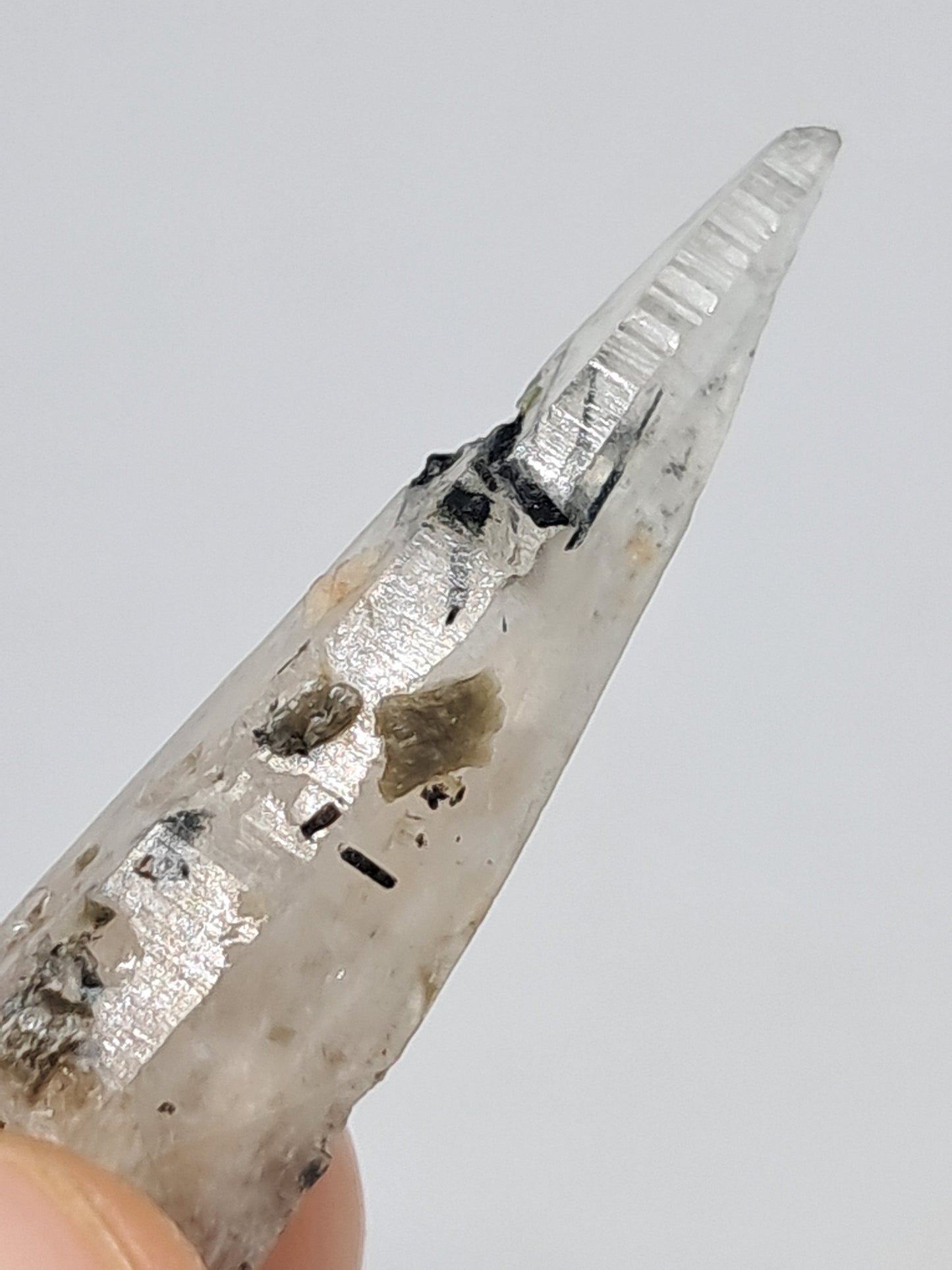 Tourmalinated Quartz w/ Mica and Feldspar Inclusions (Karur) Natural Crystal Point | Mineral Specimen #TQ18