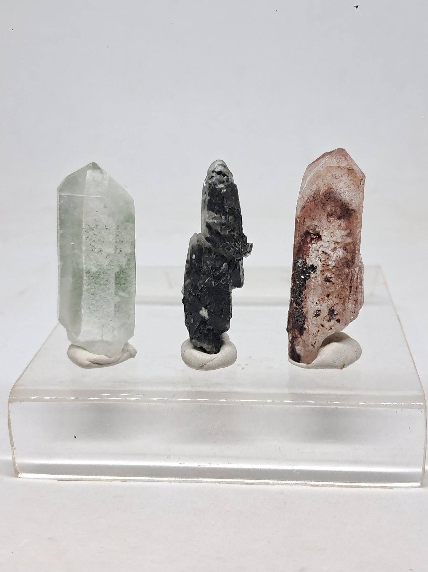 Juego de 3 puntas de cuarzo: clorita, turmalina y hematita fantasma | Cristales en bruto | Piedras en bruto #RCS15