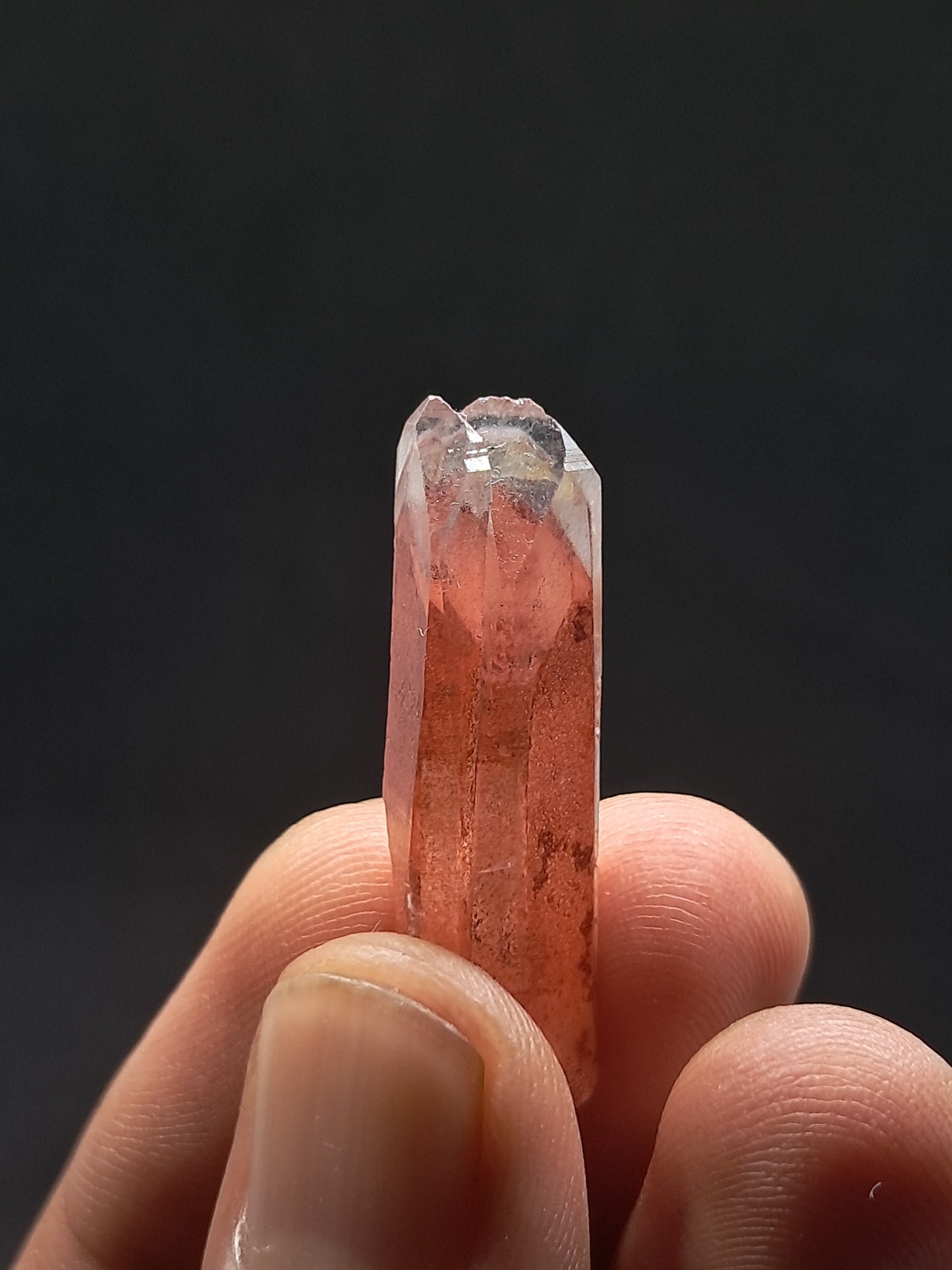 Cuarzo fantasma hematita (Telangana) rojo saturado | Cristal natural | Puntas fundidas | Ejemplar mineral n.° HPQ40