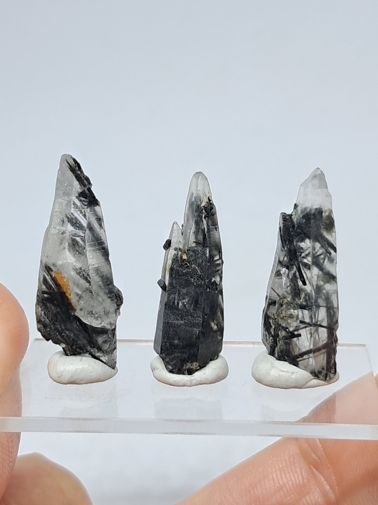 Set of 3 Tourmalinated Quartz - natural crystal points #TQ11