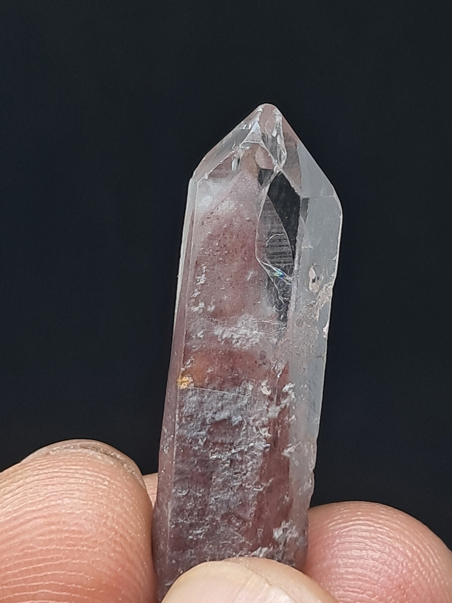 Cuarzo fantasma hematita (Telangana) Punta de cristal natural | Ejemplar mineral n.° HPQ33