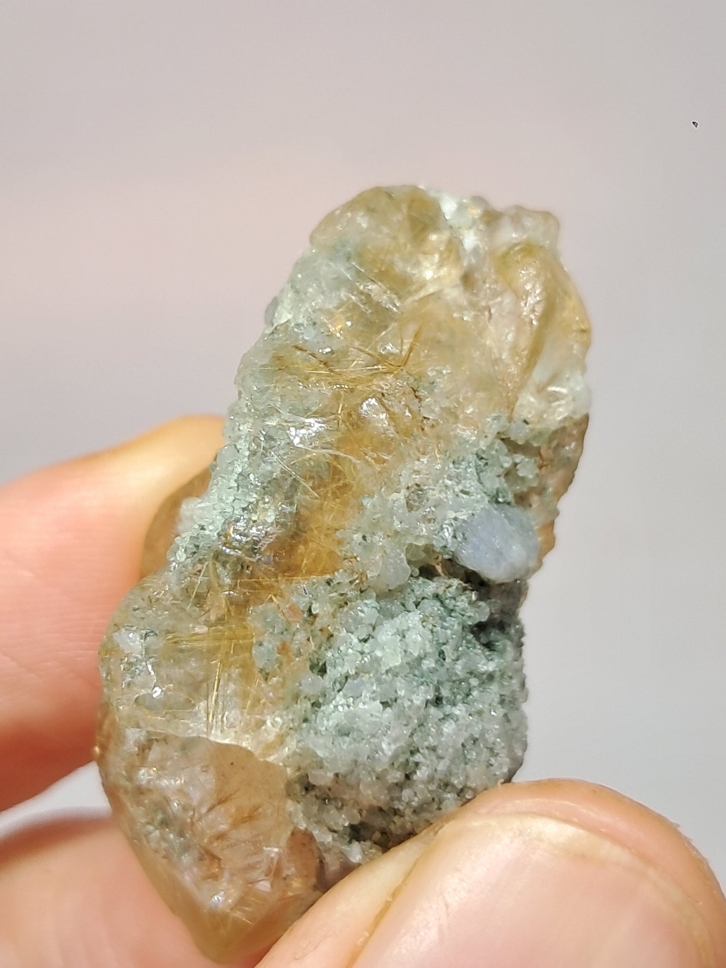 Quartz w/ Chlorite and Golden Rutile Inclusions (Kullu) Rough Stone | Natural Crystal Point | Mineral Specimen #CH42