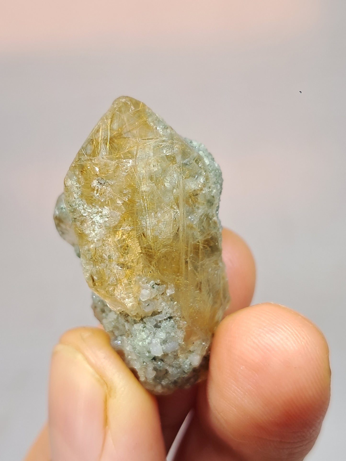 Quartz w/ Chlorite and Golden Rutile Inclusions (Kullu) Rough Stone | Natural Crystal Point | Mineral Specimen #CH42