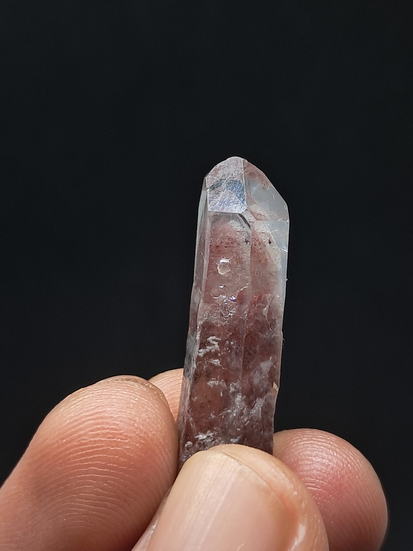 Cuarzo fantasma hematita (Telangana) Punta de cristal natural | Ejemplar mineral n.° HPQ33