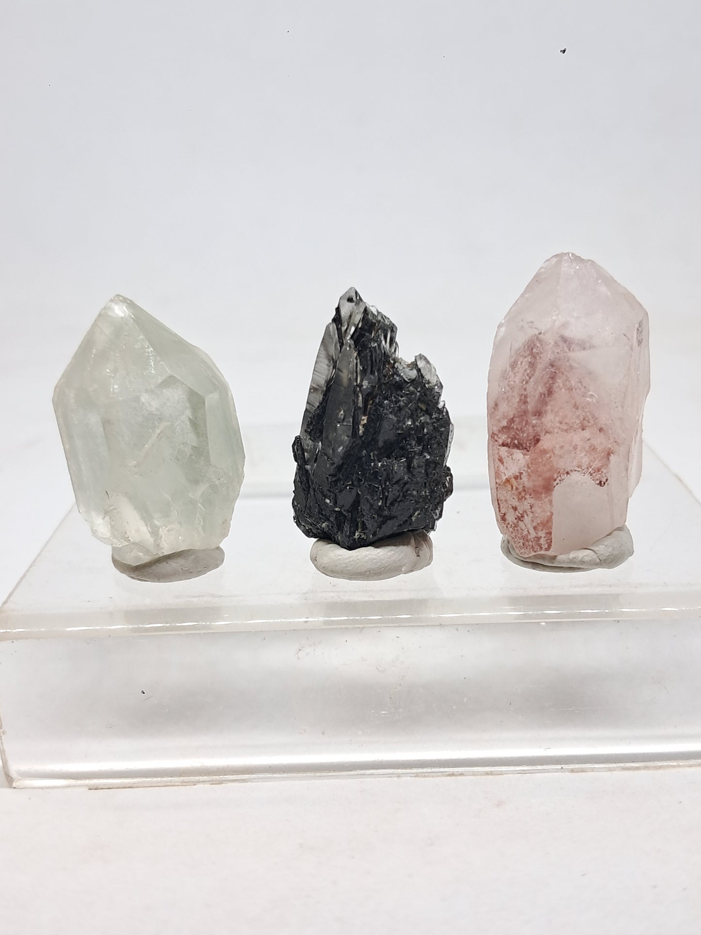 Juego de 3 puntas de cuarzo: clorita, turmalina y hematita fantasma | Cristales en bruto | Piedras en bruto #RCS17