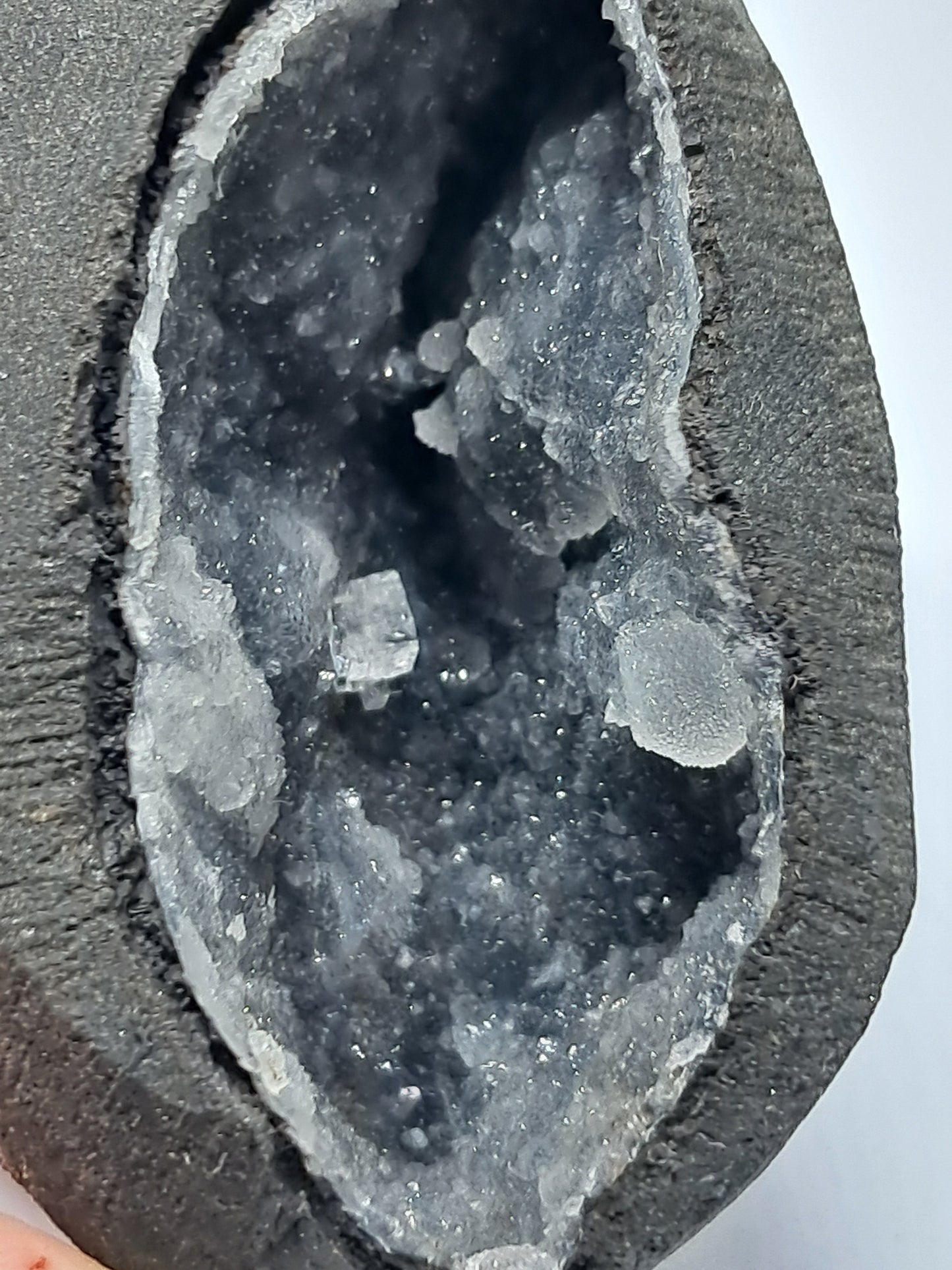 Black Chalcedony with Chabazite in Basalt Geode #BC8